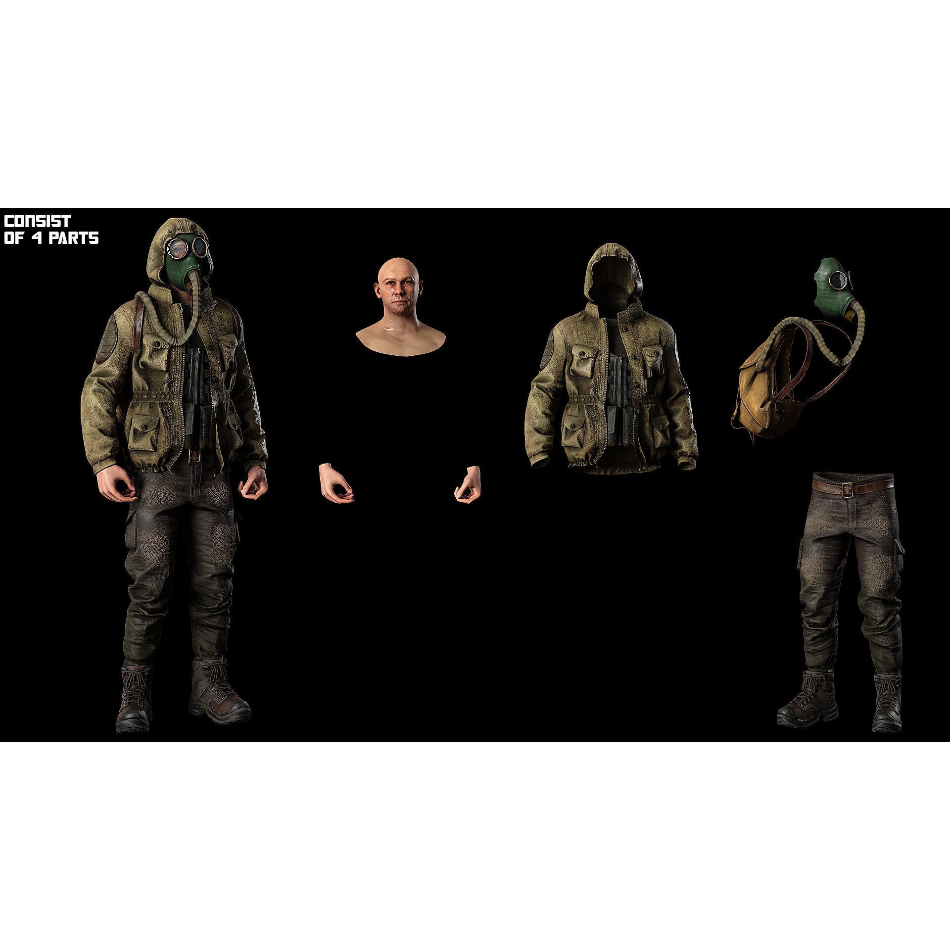 Post Apocalyptic Survivor 3D Model – Low Poly Game Ready Character, FBX - View 10
