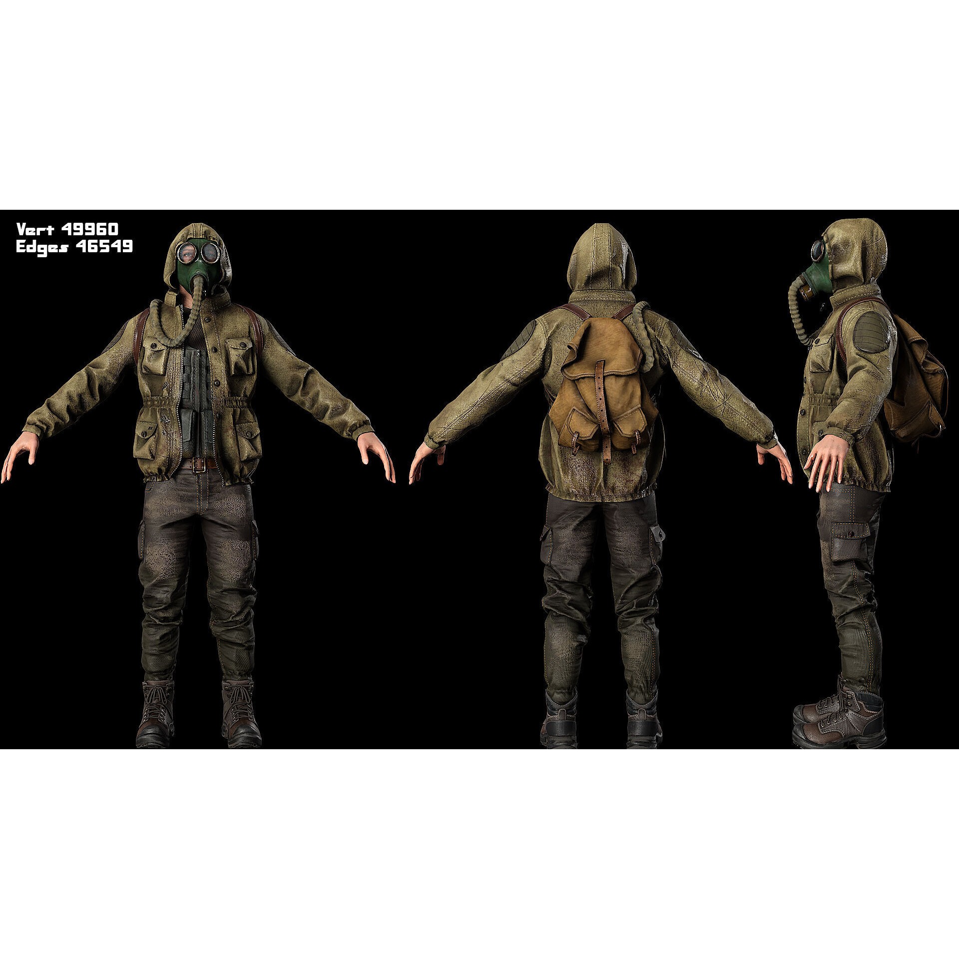 Post Apocalyptic Survivor 3D Model – Low Poly Game Ready Character, FBX - View 4