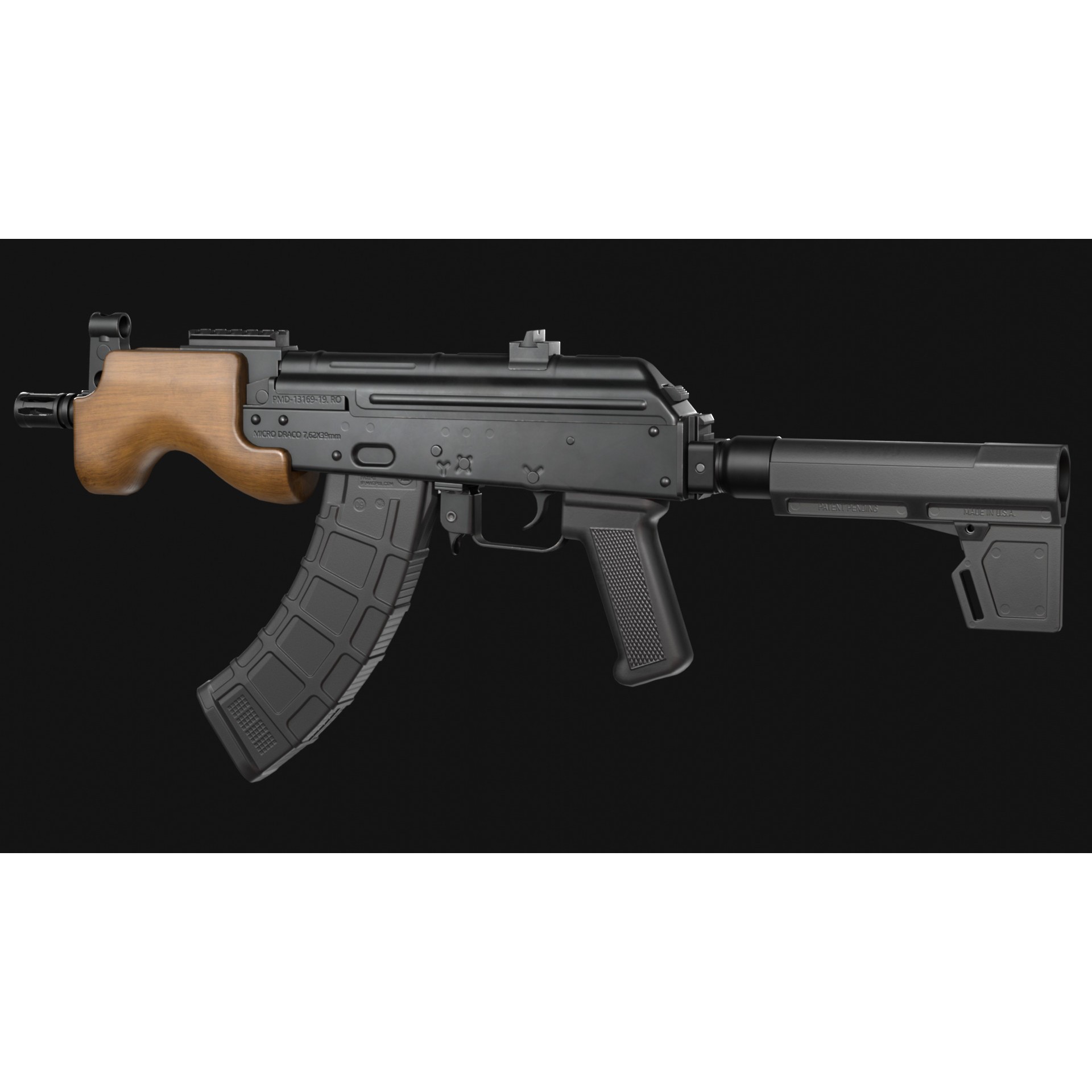 Micro Draco AK Pistol 3D Model – Low Poly Game Asset, FBX, Rigged - View 13