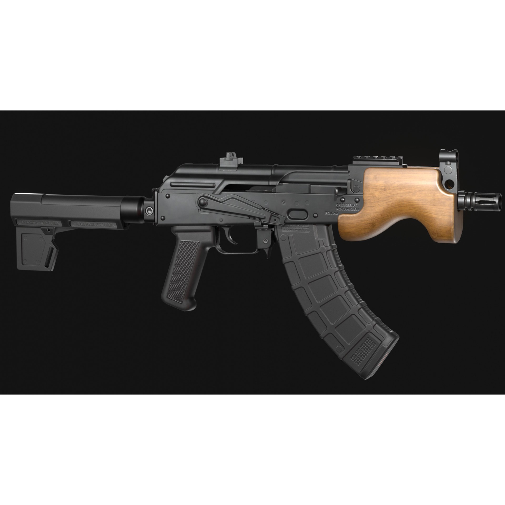 Micro Draco AK Pistol 3D Model – Low Poly Game Asset, FBX, Rigged - View 14