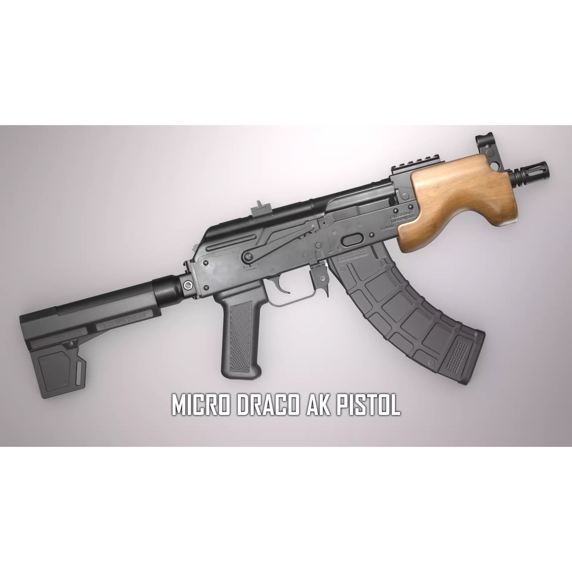 Micro Draco AK Pistol 3D Model – Low Poly Game Asset, FBX, Rigged - View 2