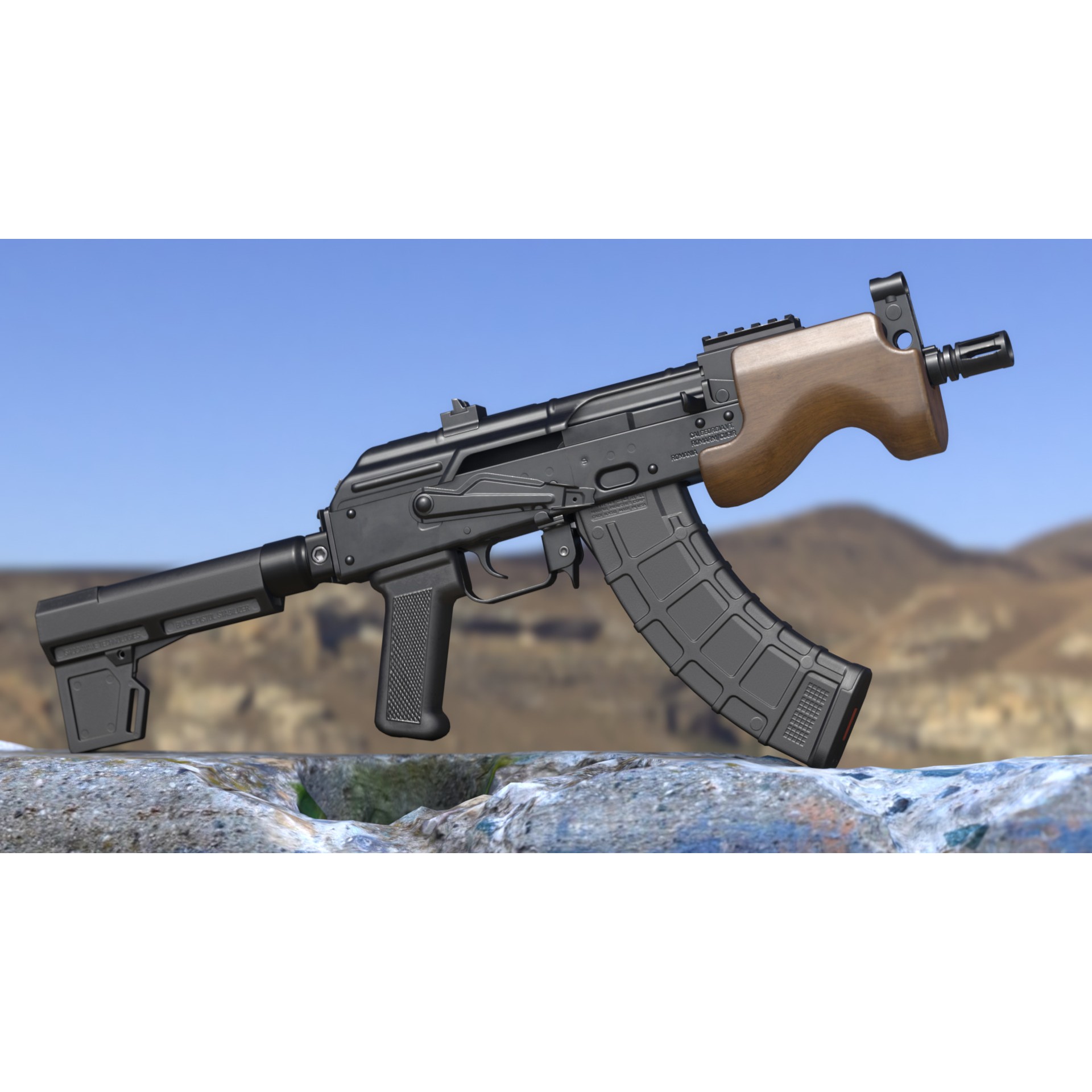 Micro Draco AK Pistol 3D Model – Low Poly Game Asset, FBX, Rigged - View 4