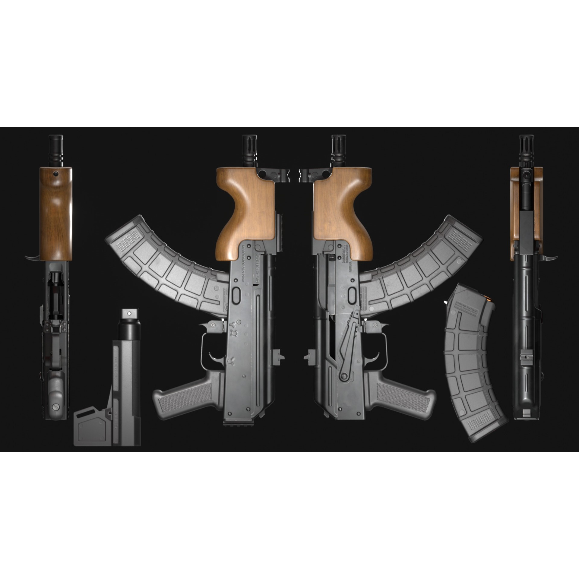 Micro Draco AK Pistol 3D Model – Low Poly Game Asset, FBX, Rigged - View 5