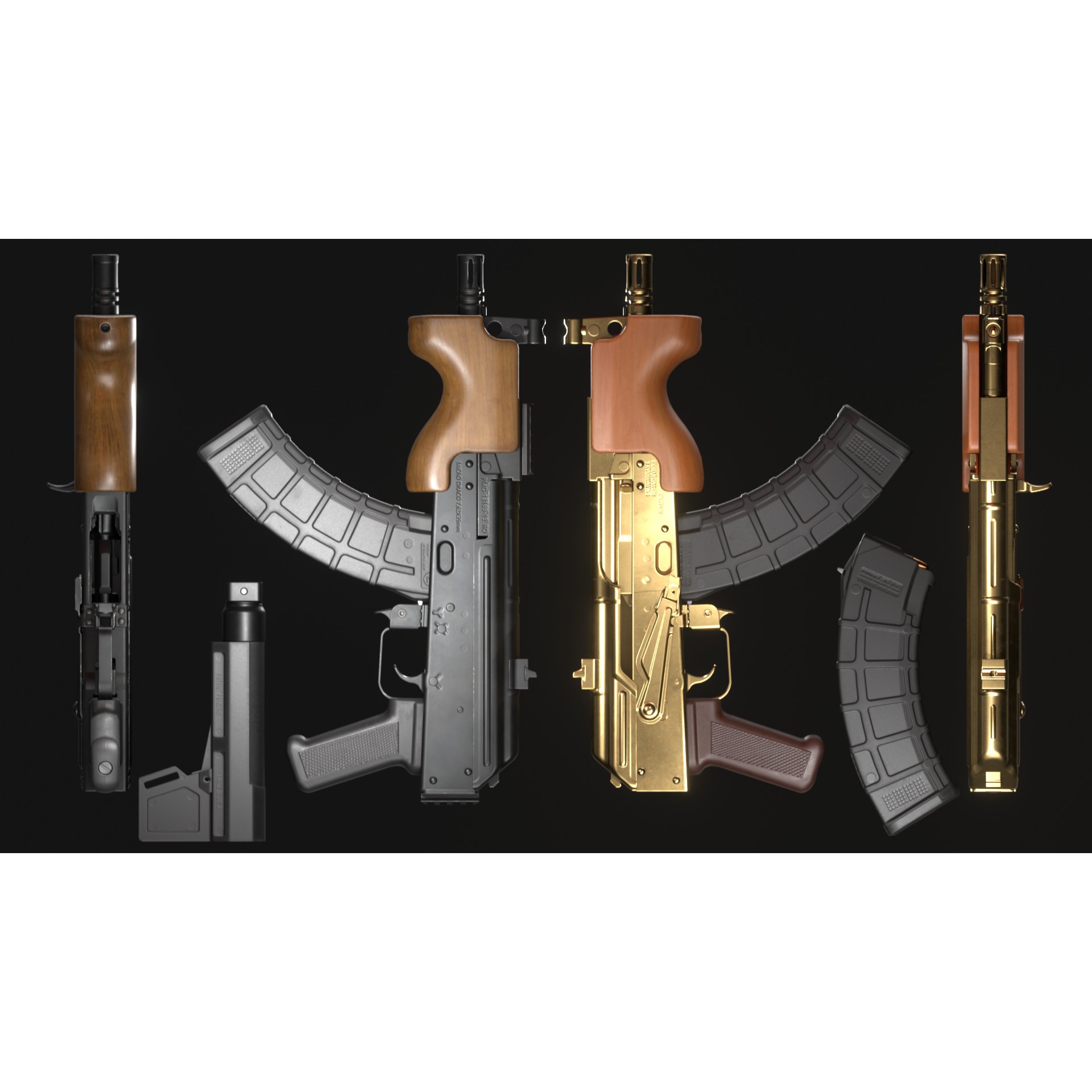 Micro Draco AK Pistol 3D Model – Low Poly Game Asset, FBX, Rigged - View 6
