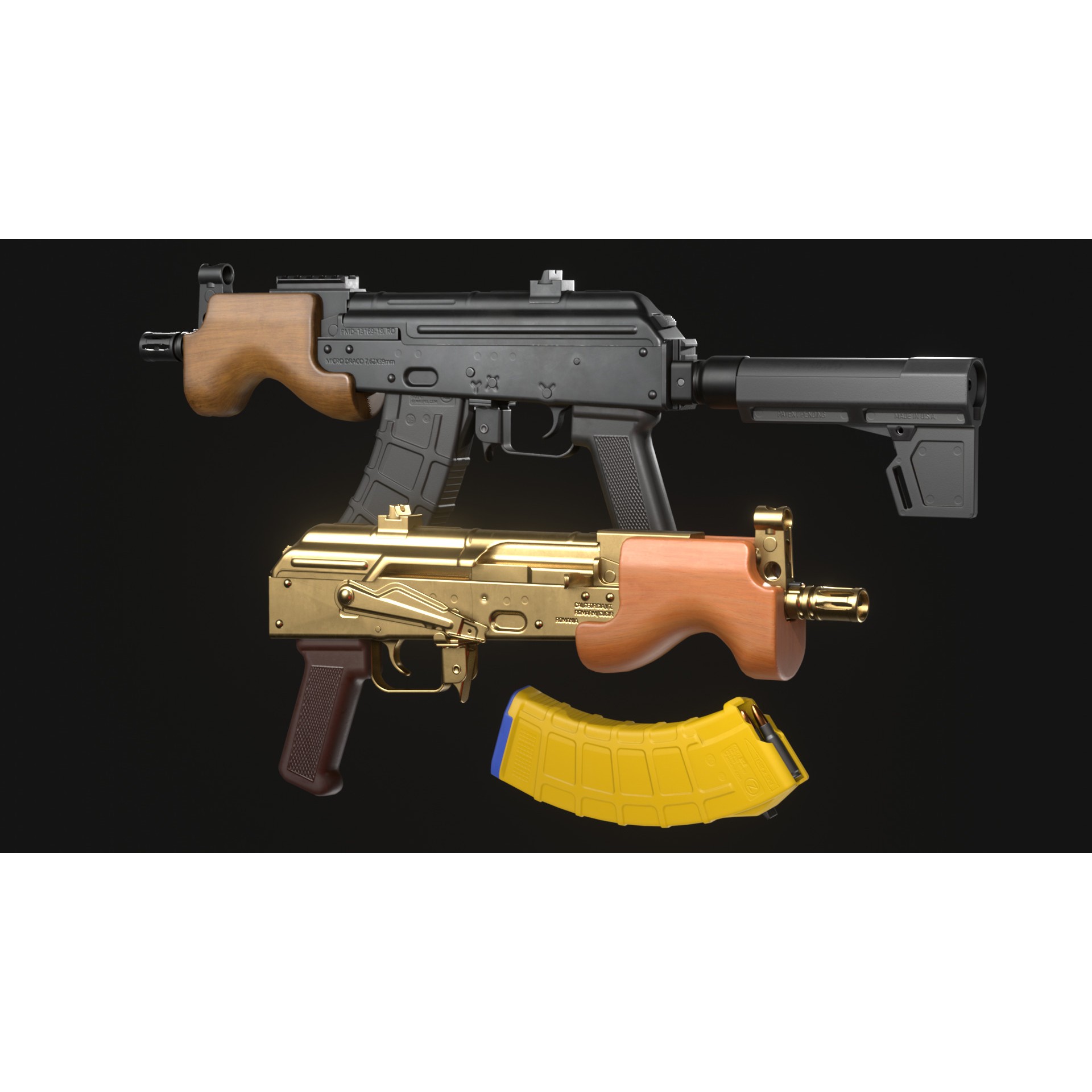 Micro Draco AK Pistol 3D Model – Low Poly Game Asset, FBX, Rigged - View 8