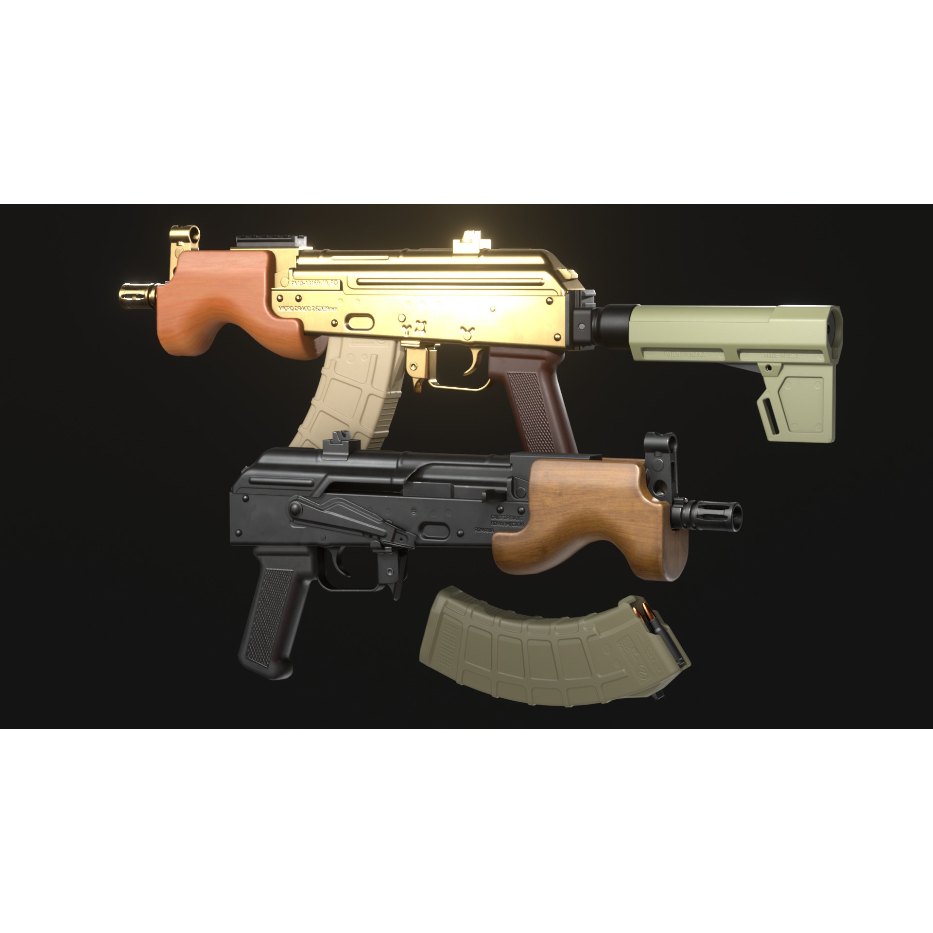 Micro Draco AK Pistol 3D Model – Low Poly Game Asset, FBX, Rigged - View 9