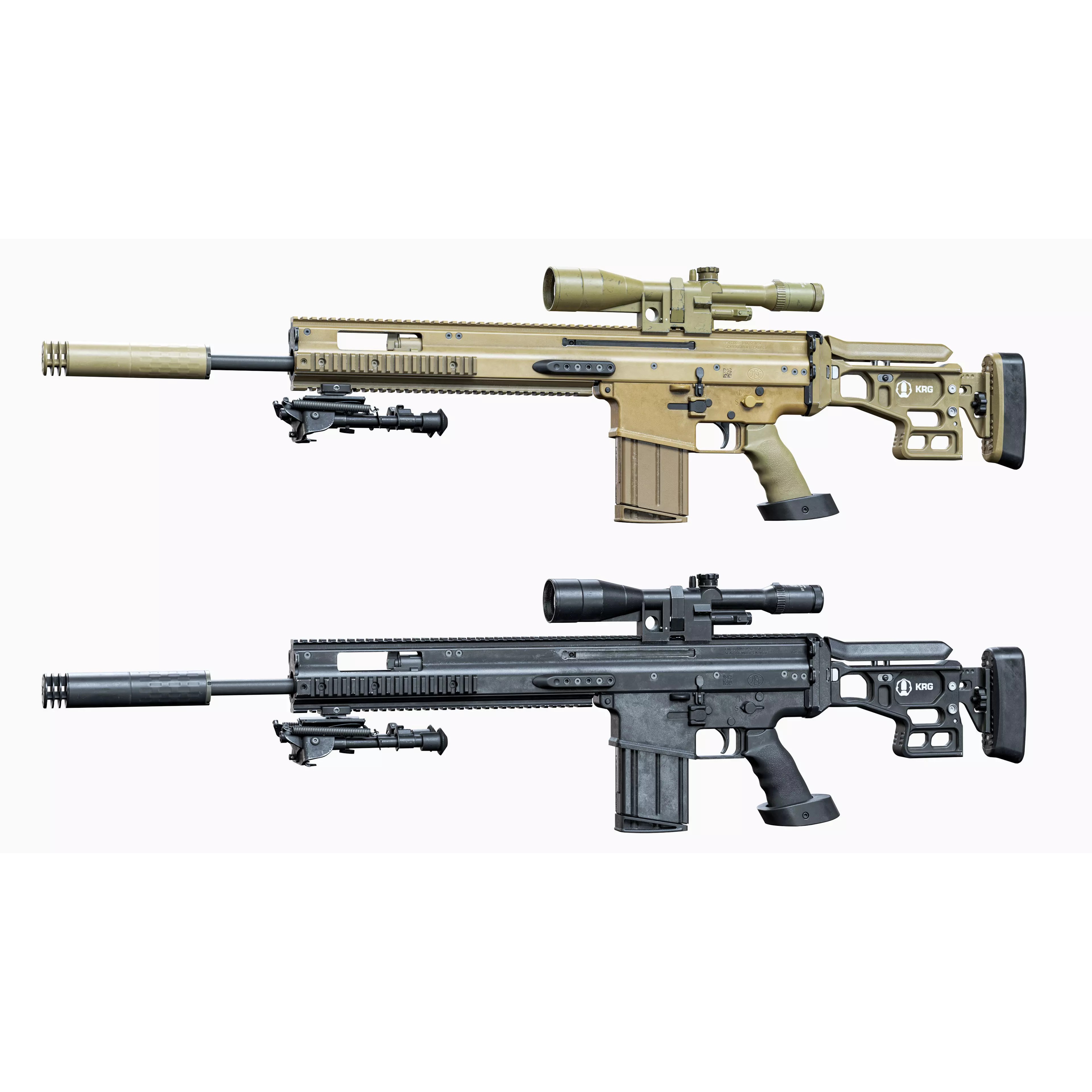 MK 17 FN SCAR-H 3D Model – Low Poly Tactical Sniper Rifle, Game Ready - View 3