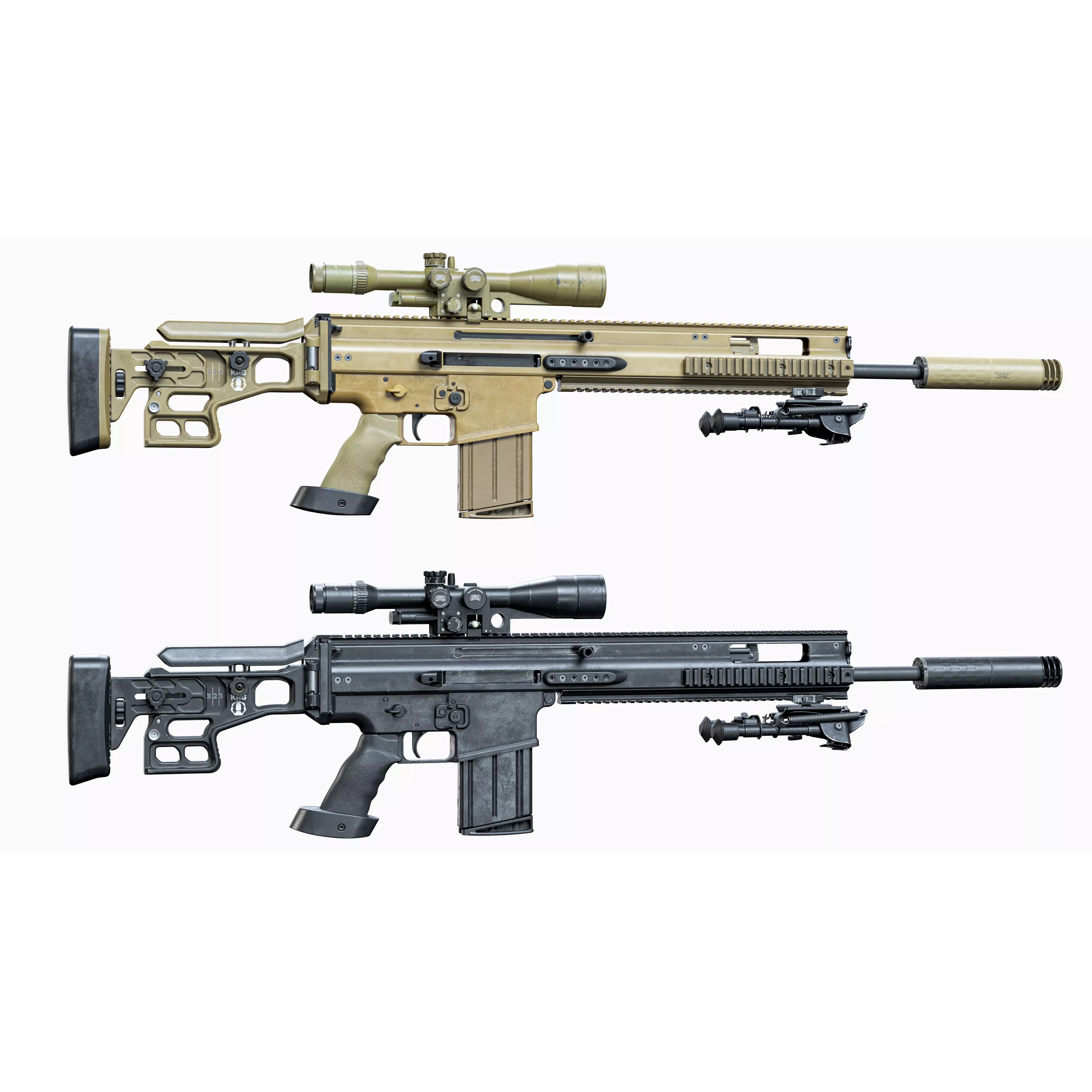 MK 17 FN SCAR-H 3D Model – Low Poly Tactical Sniper Rifle, Game Ready - View 4