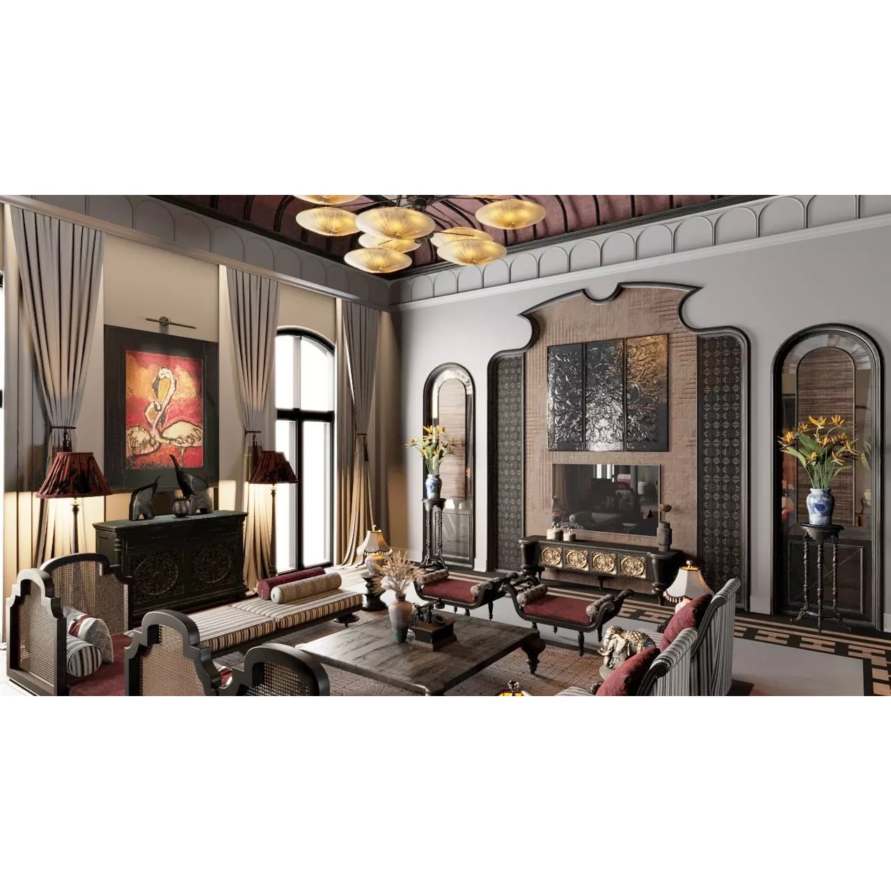 Southeast Asian Interior Space 3D Model – Textured Scene for Archviz - View 3