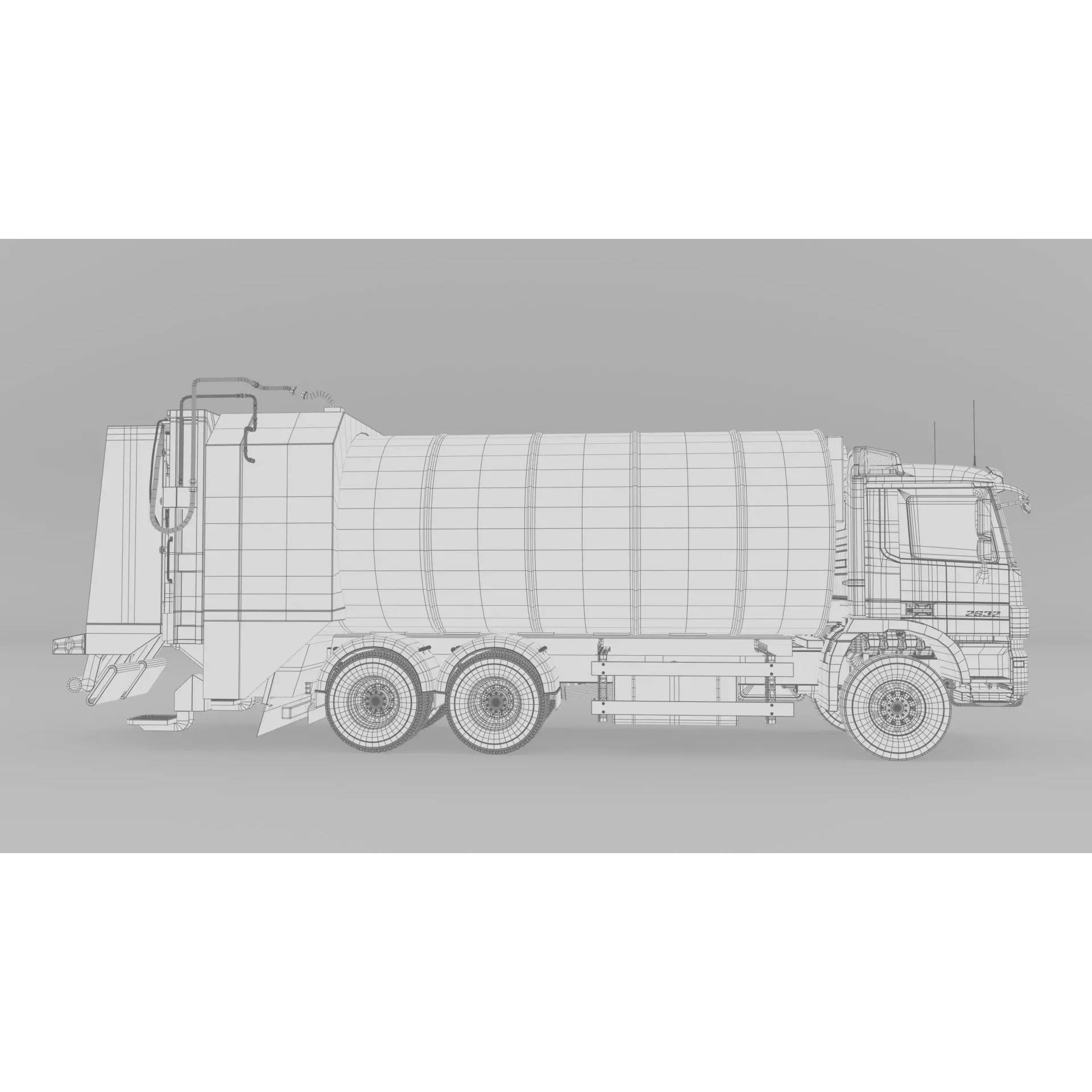 Mercedes Benz Actros 2632 6x4 BB Rotopress Garbage Truck 3D Model – High Poly FBX, OBJ, Blender - View 29