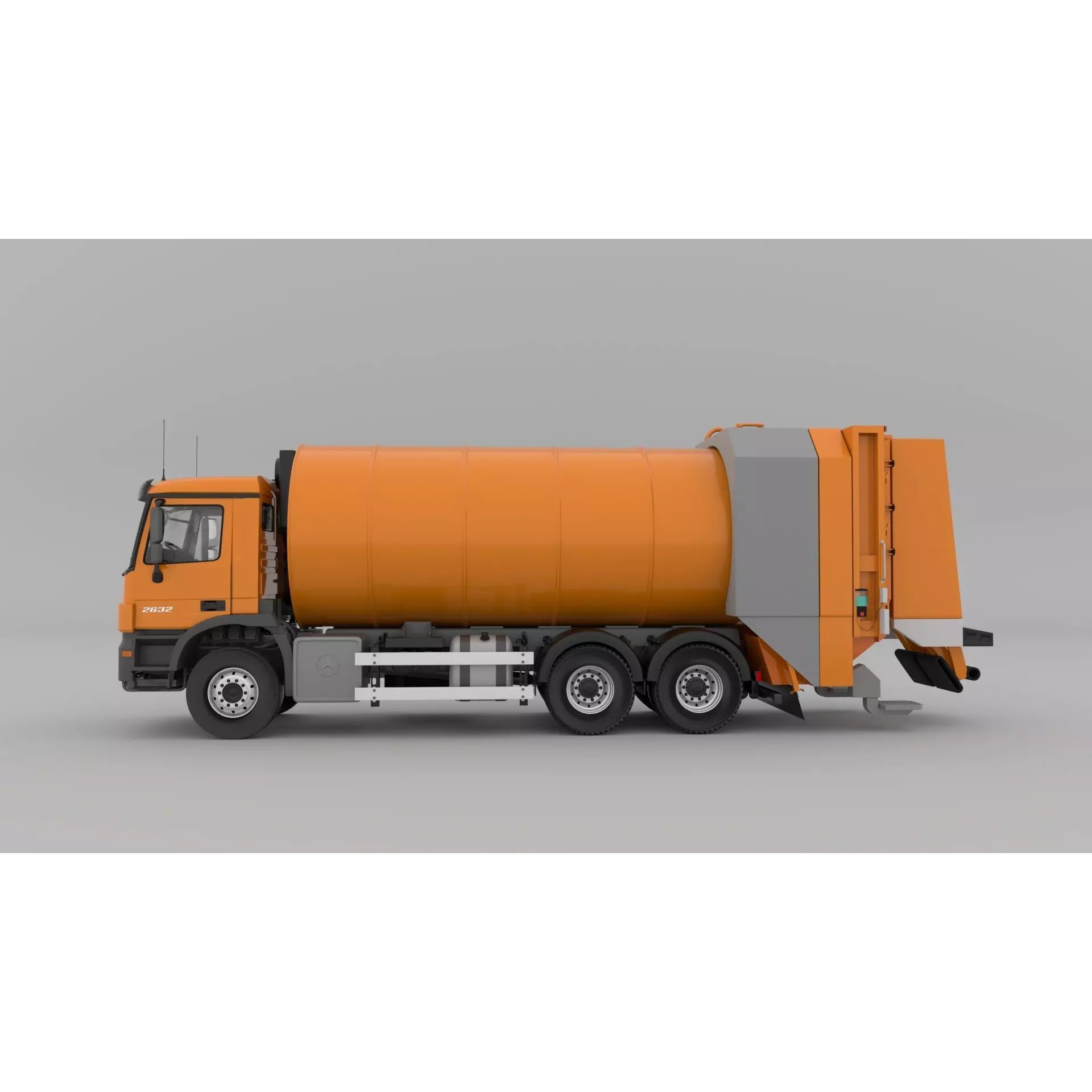 Mercedes Benz Actros 2632 6x4 BB Rotopress Garbage Truck 3D Model – High Poly FBX, OBJ, Blender - View 3
