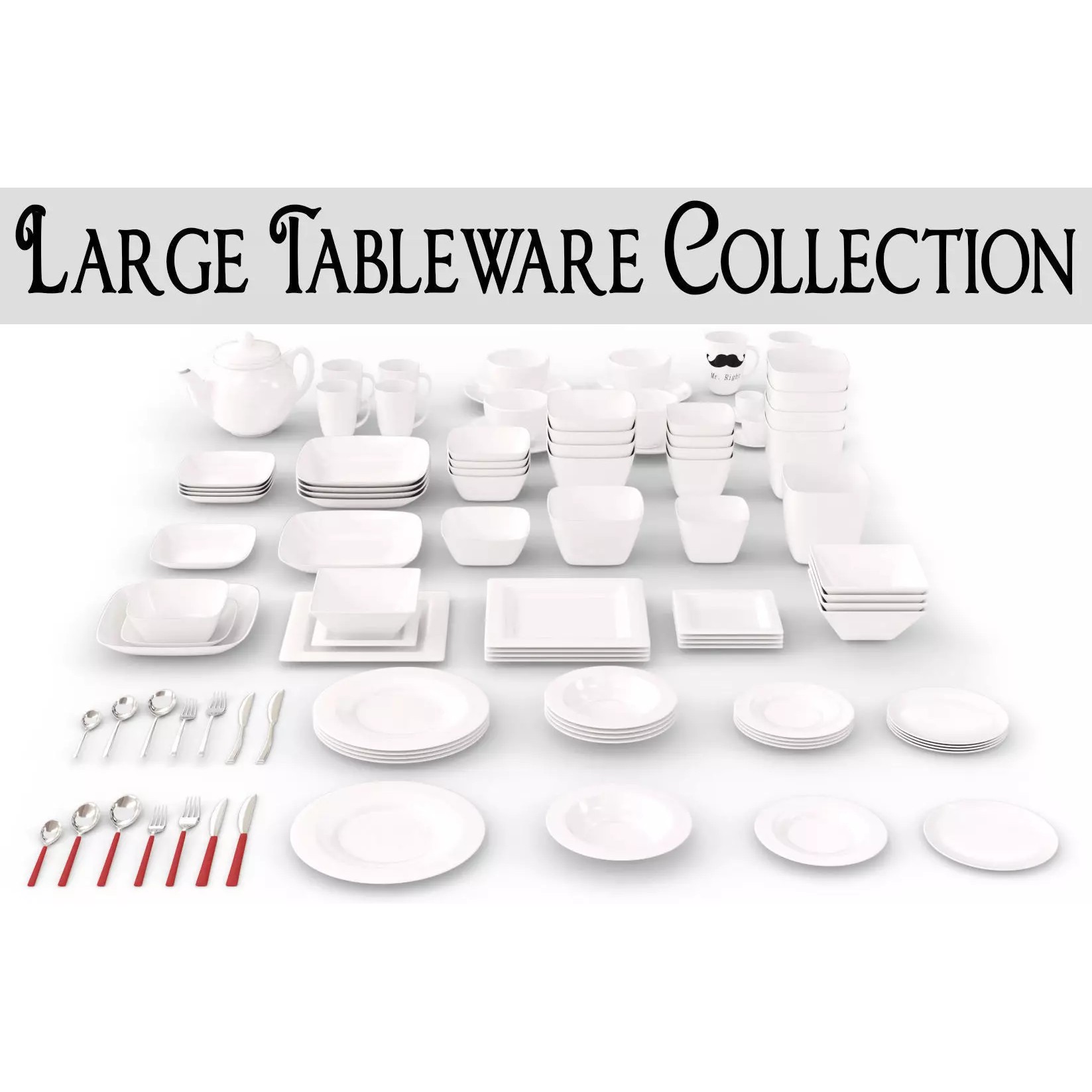 Large Tableware 3D Model – Traditional & Contemporary Set, FBX - View 2