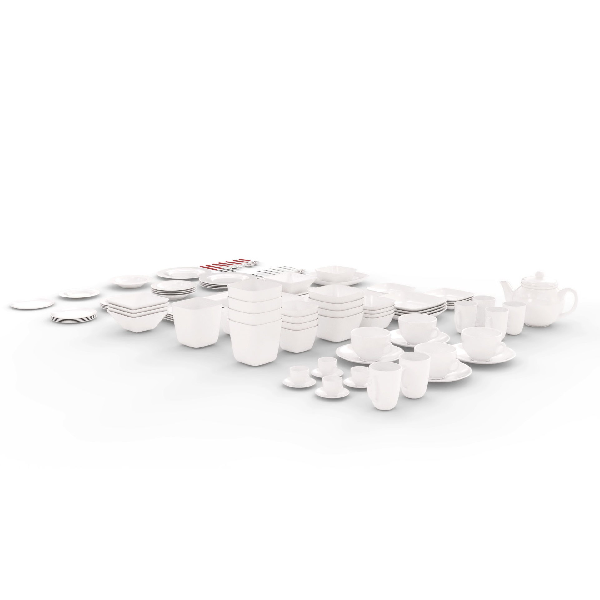 Large Tableware 3D Model – Traditional & Contemporary Set, FBX - View 3