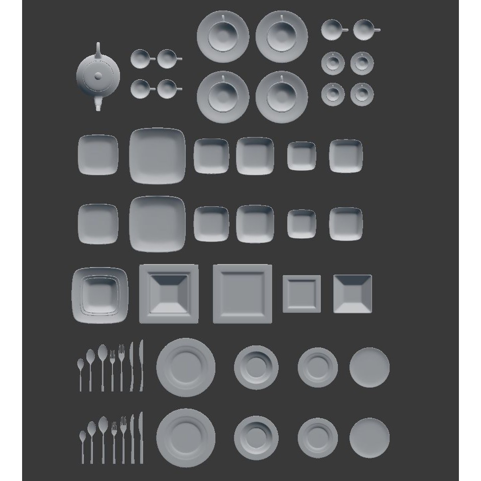 Large Tableware 3D Model – Traditional & Contemporary Set, FBX - View 30