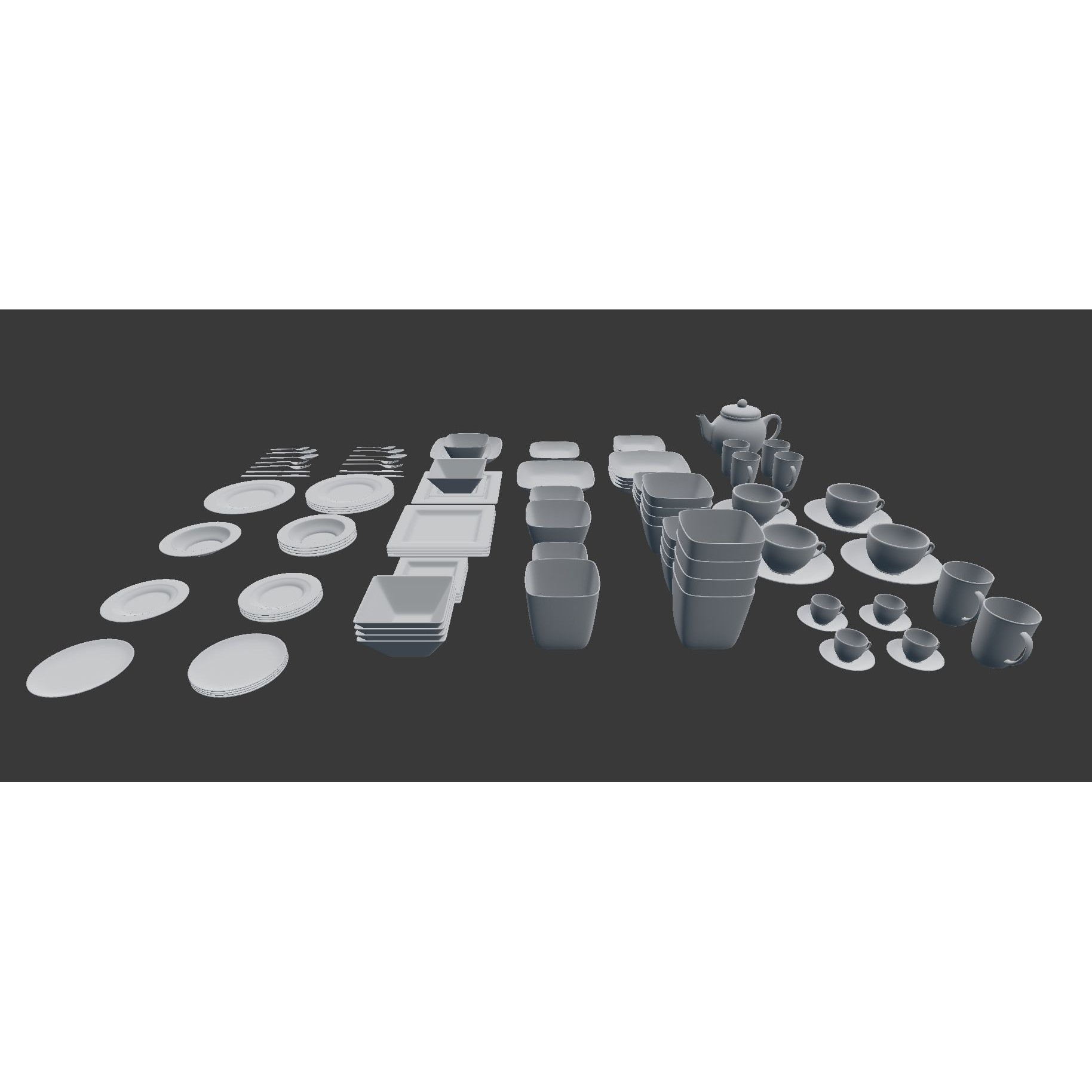 Large Tableware 3D Model – Traditional & Contemporary Set, FBX - View 31