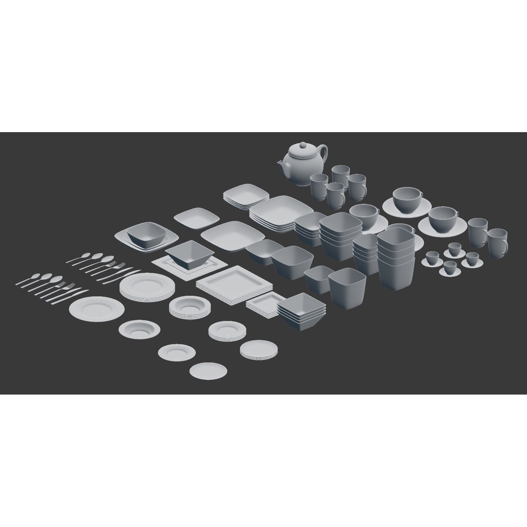 Large Tableware 3D Model – Traditional & Contemporary Set, FBX - View 32