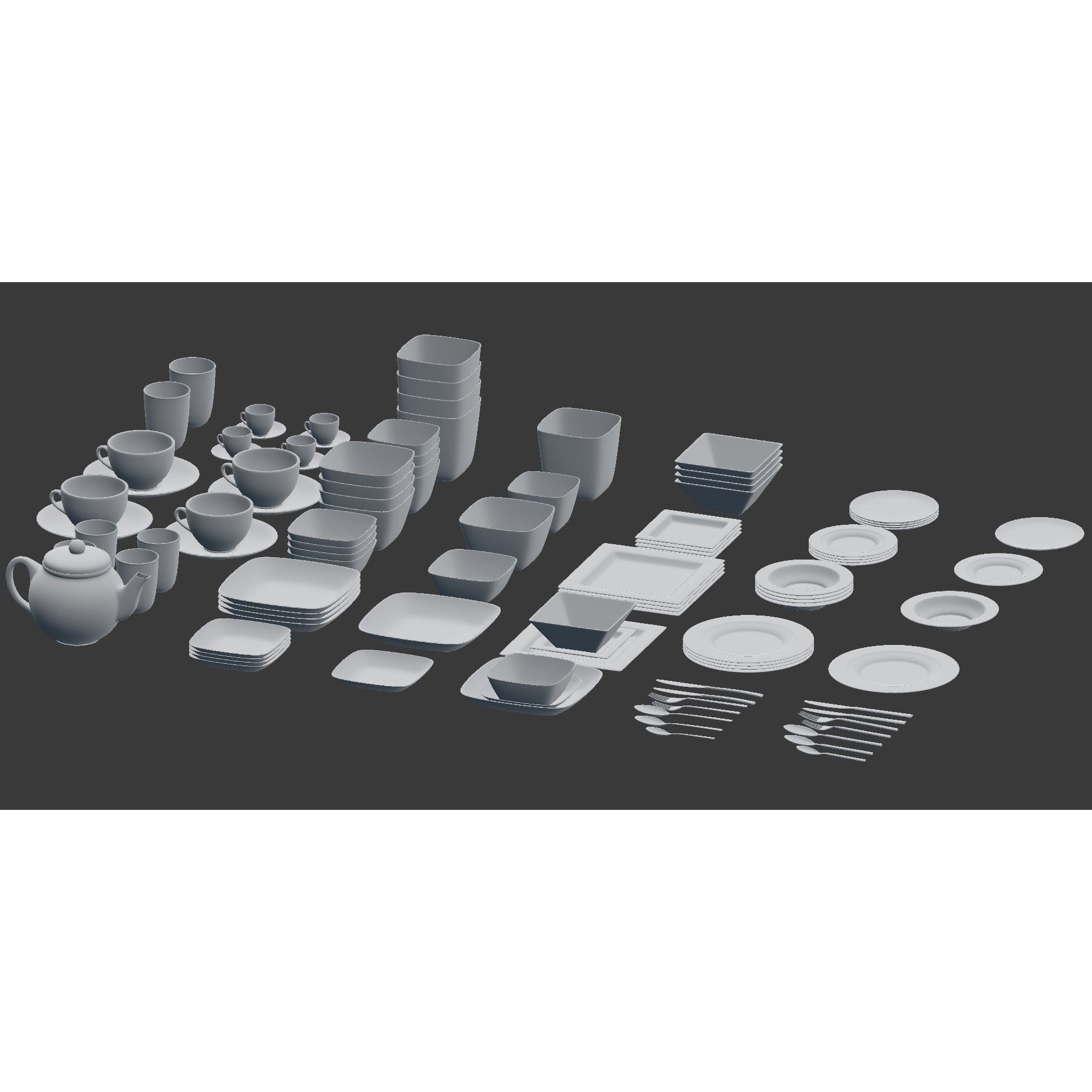 Large Tableware 3D Model – Traditional & Contemporary Set, FBX - View 33