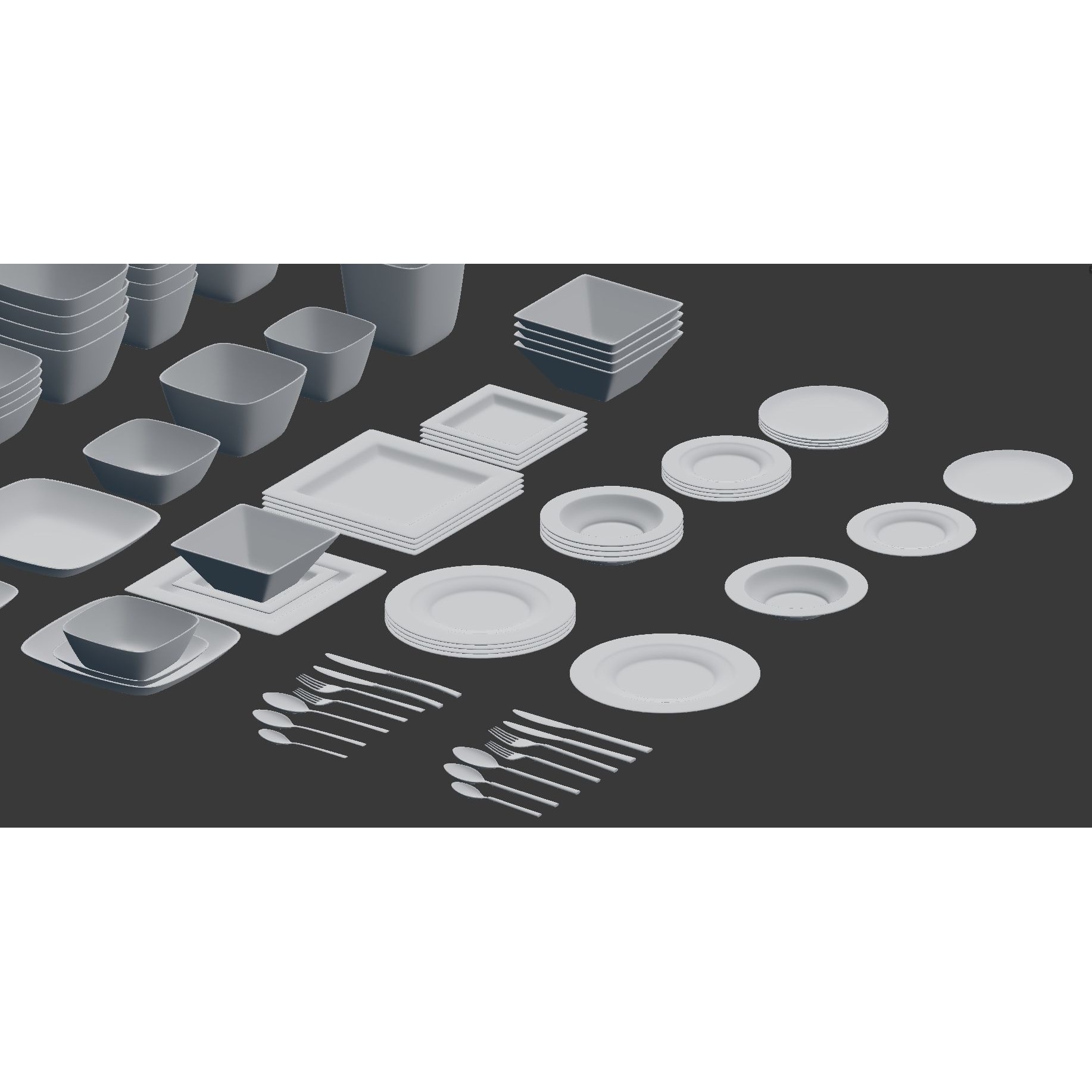 Large Tableware 3D Model – Traditional & Contemporary Set, FBX - View 34