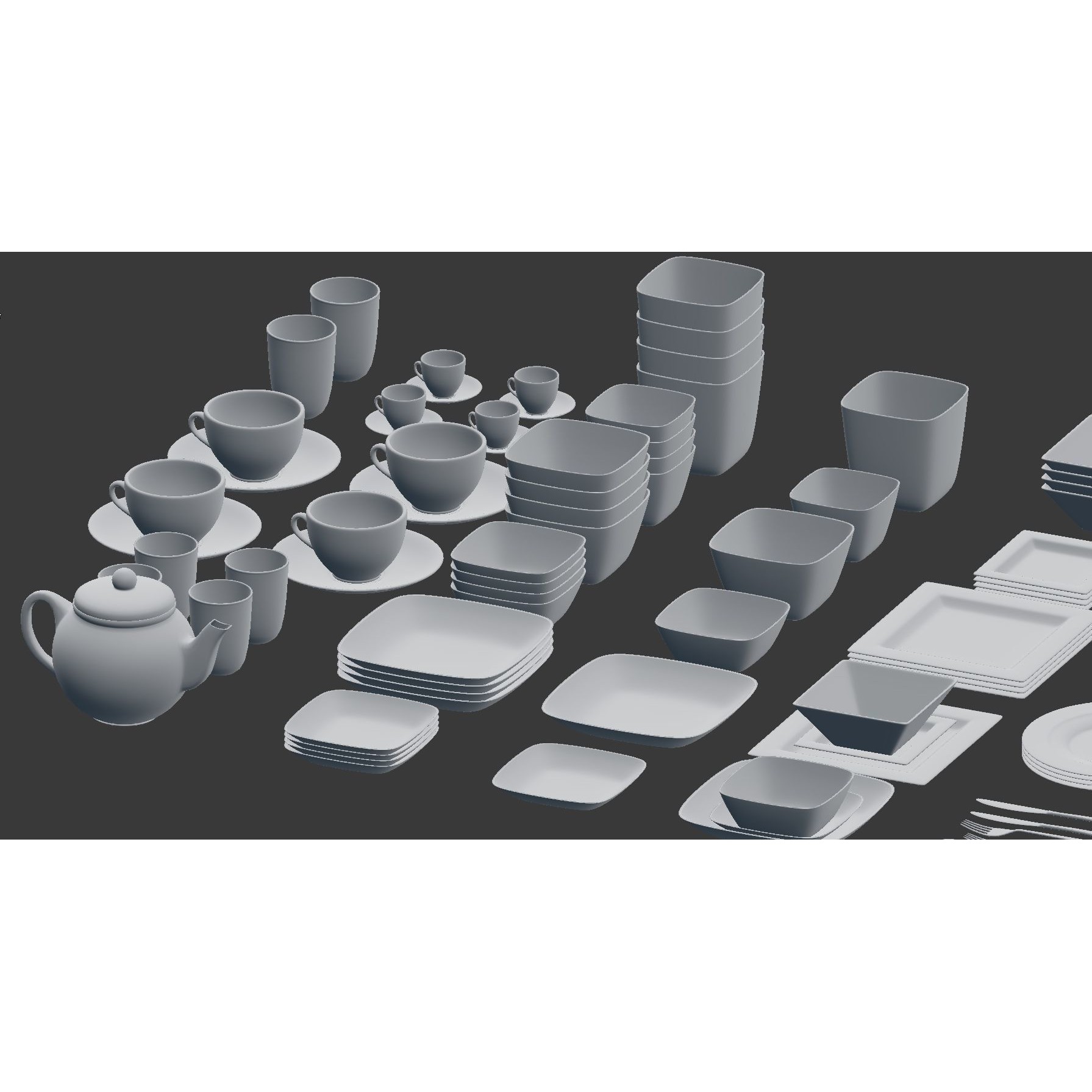 Large Tableware 3D Model – Traditional & Contemporary Set, FBX - View 35