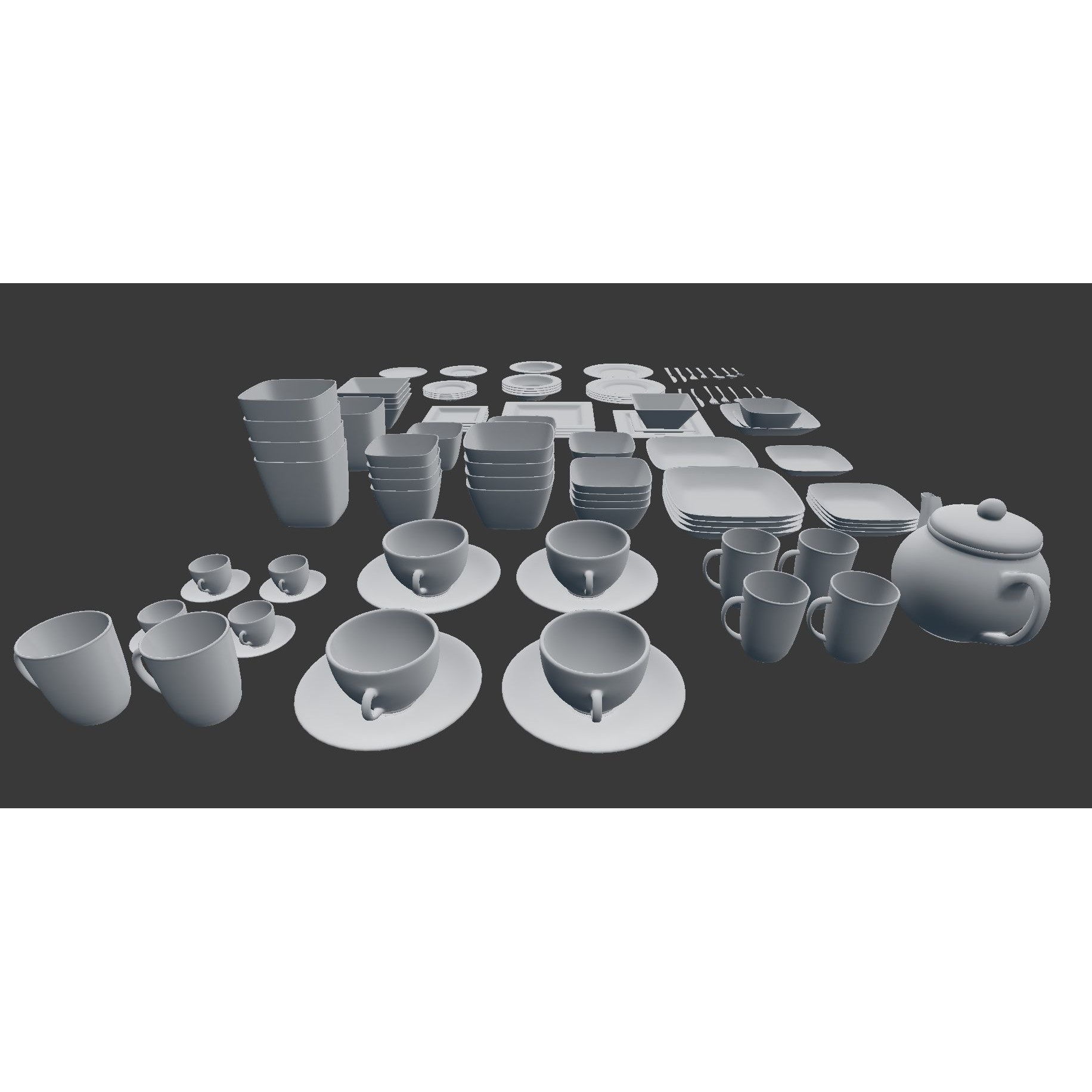 Large Tableware 3D Model – Traditional & Contemporary Set, FBX - View 36