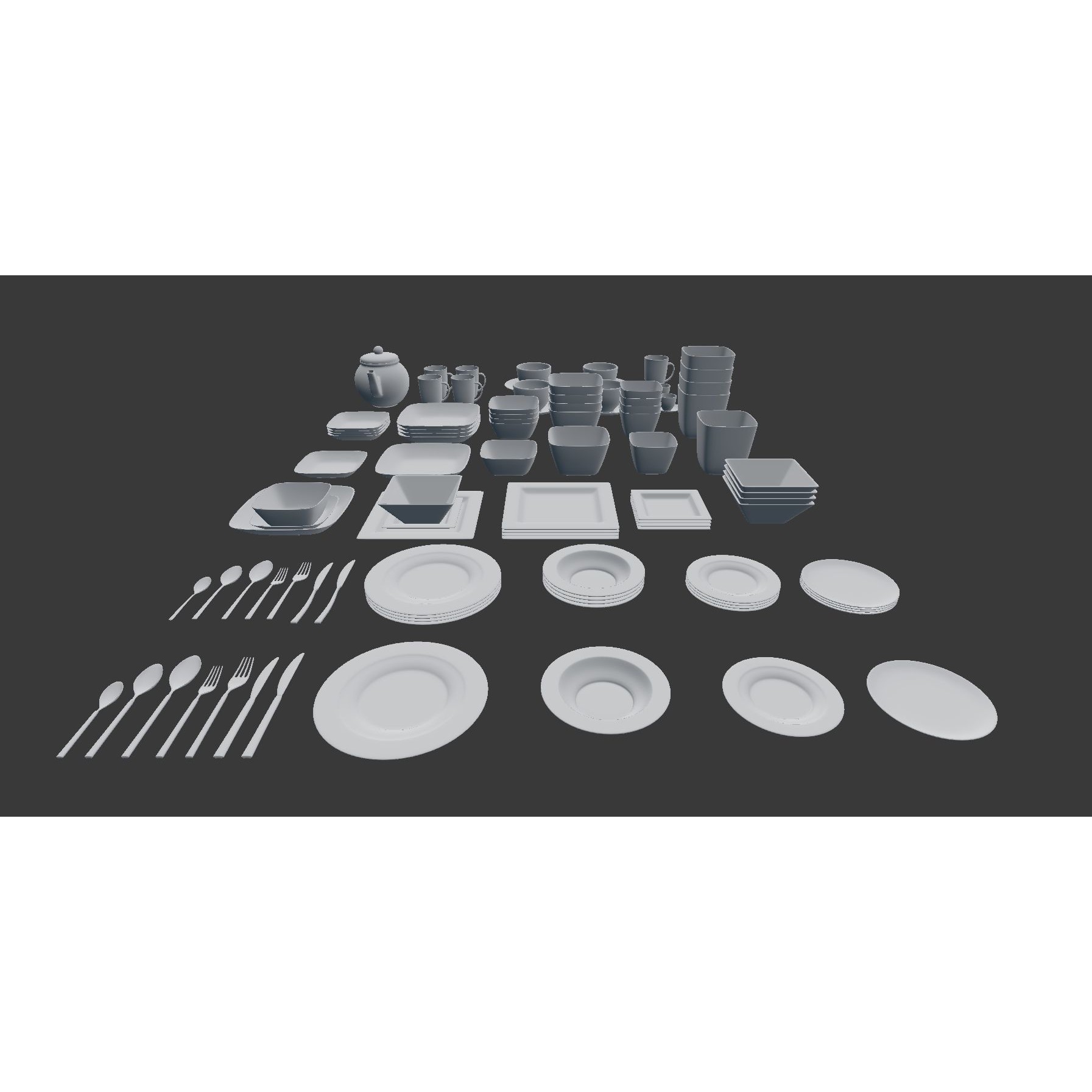 Large Tableware 3D Model – Traditional & Contemporary Set, FBX - View 37