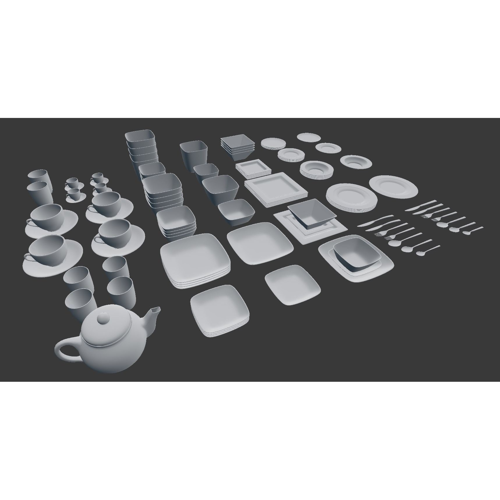 Large Tableware 3D Model – Traditional & Contemporary Set, FBX - View 39