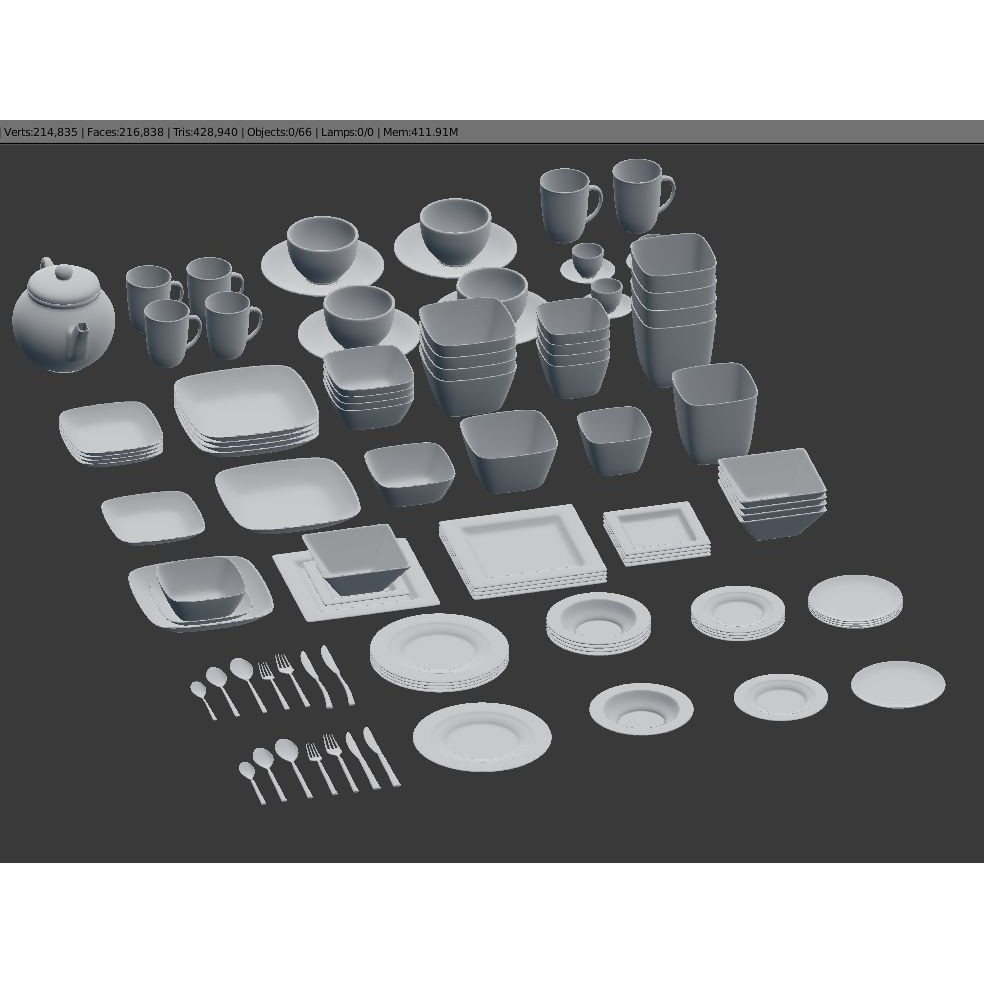 Large Tableware 3D Model – Traditional & Contemporary Set, FBX - View 42