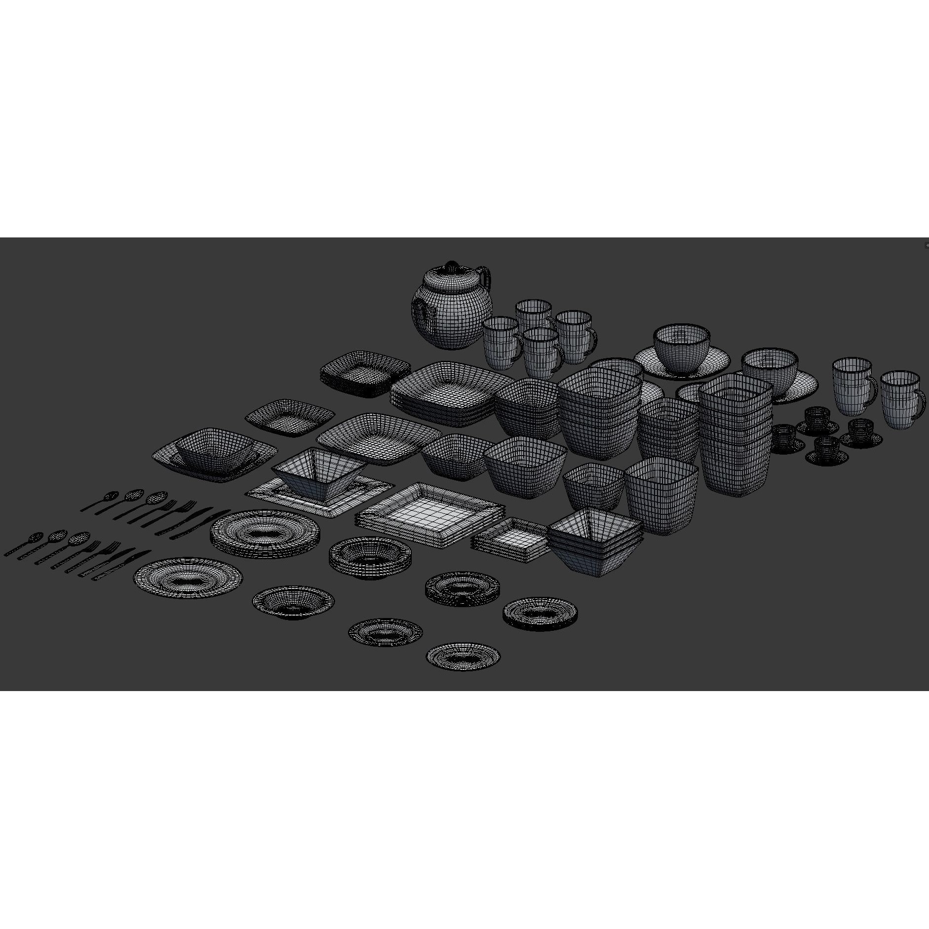 Large Tableware 3D Model – Traditional & Contemporary Set, FBX - View 43