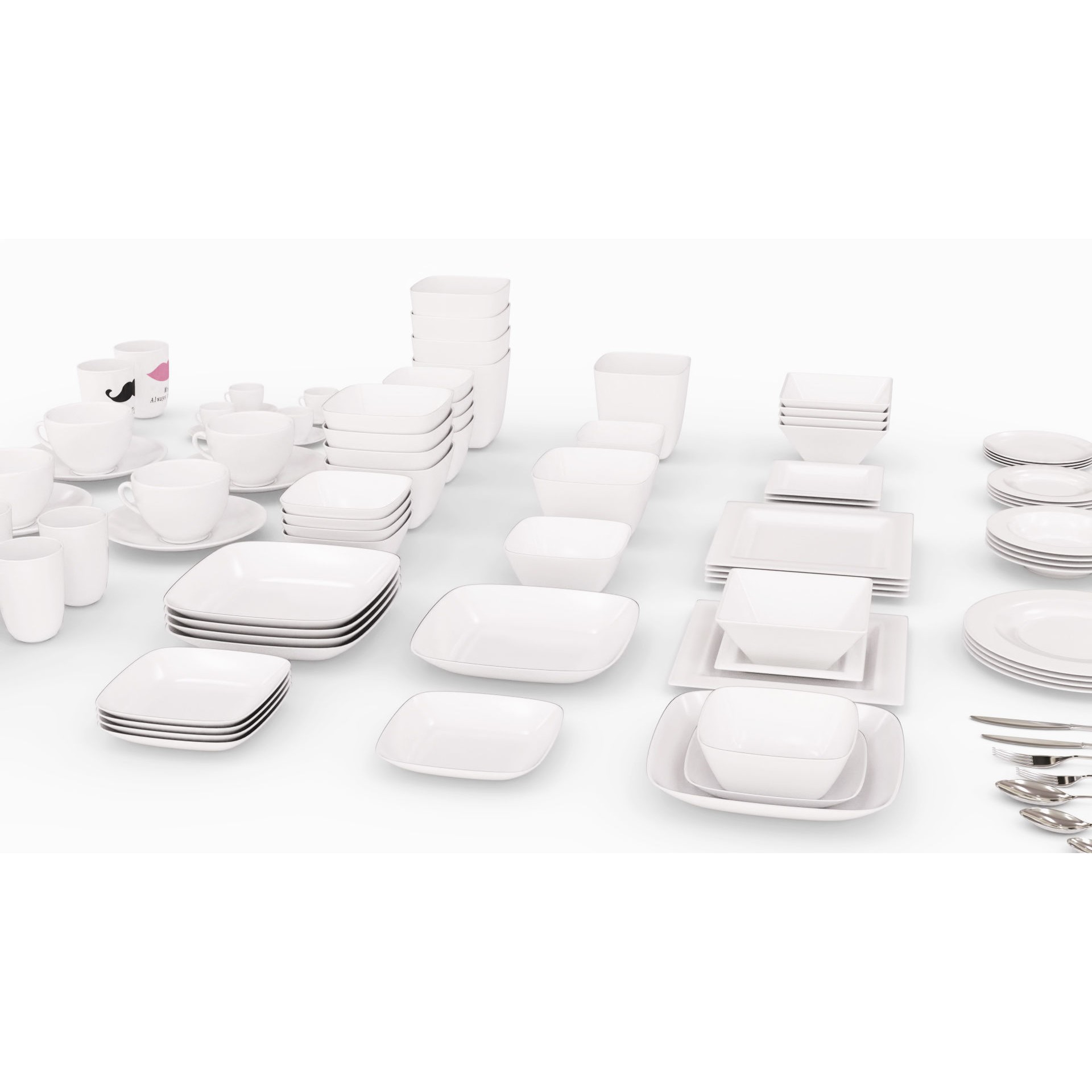 Large Tableware 3D Model – Traditional & Contemporary Set, FBX - View 5