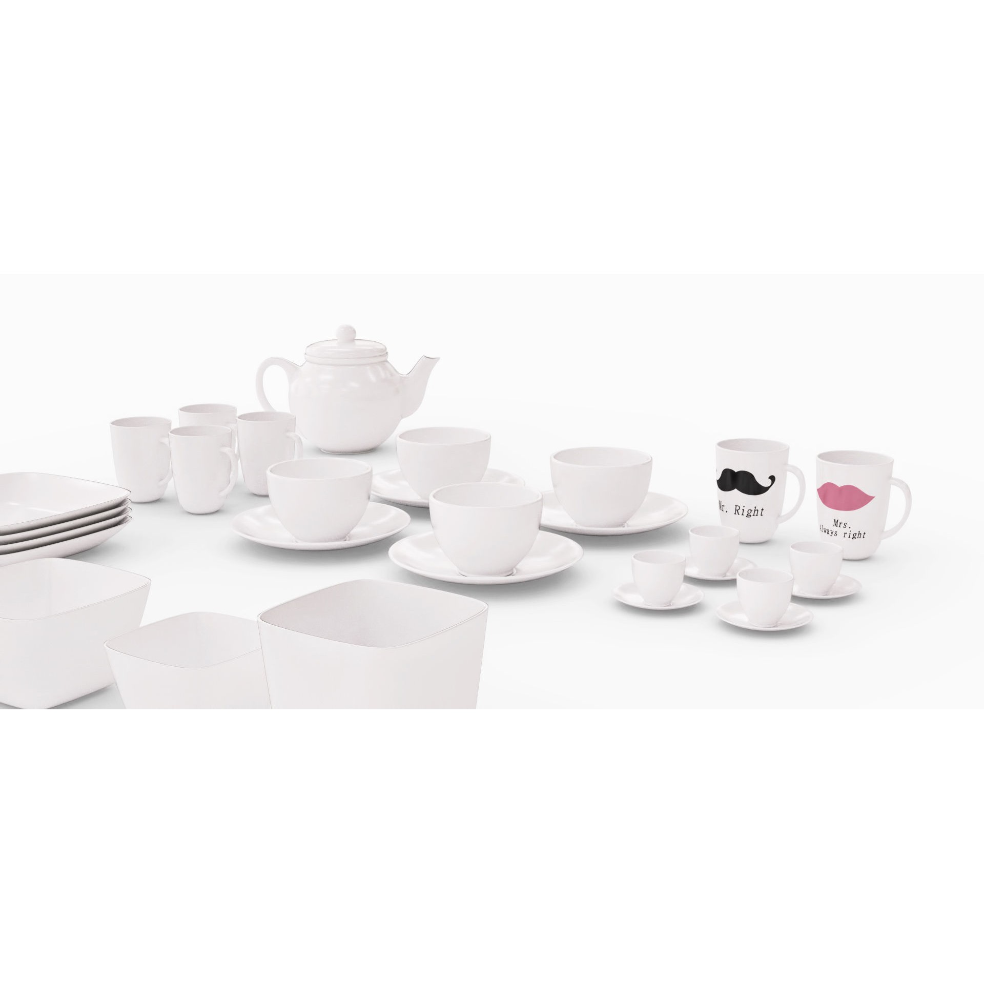 Large Tableware 3D Model – Traditional & Contemporary Set, FBX - View 6