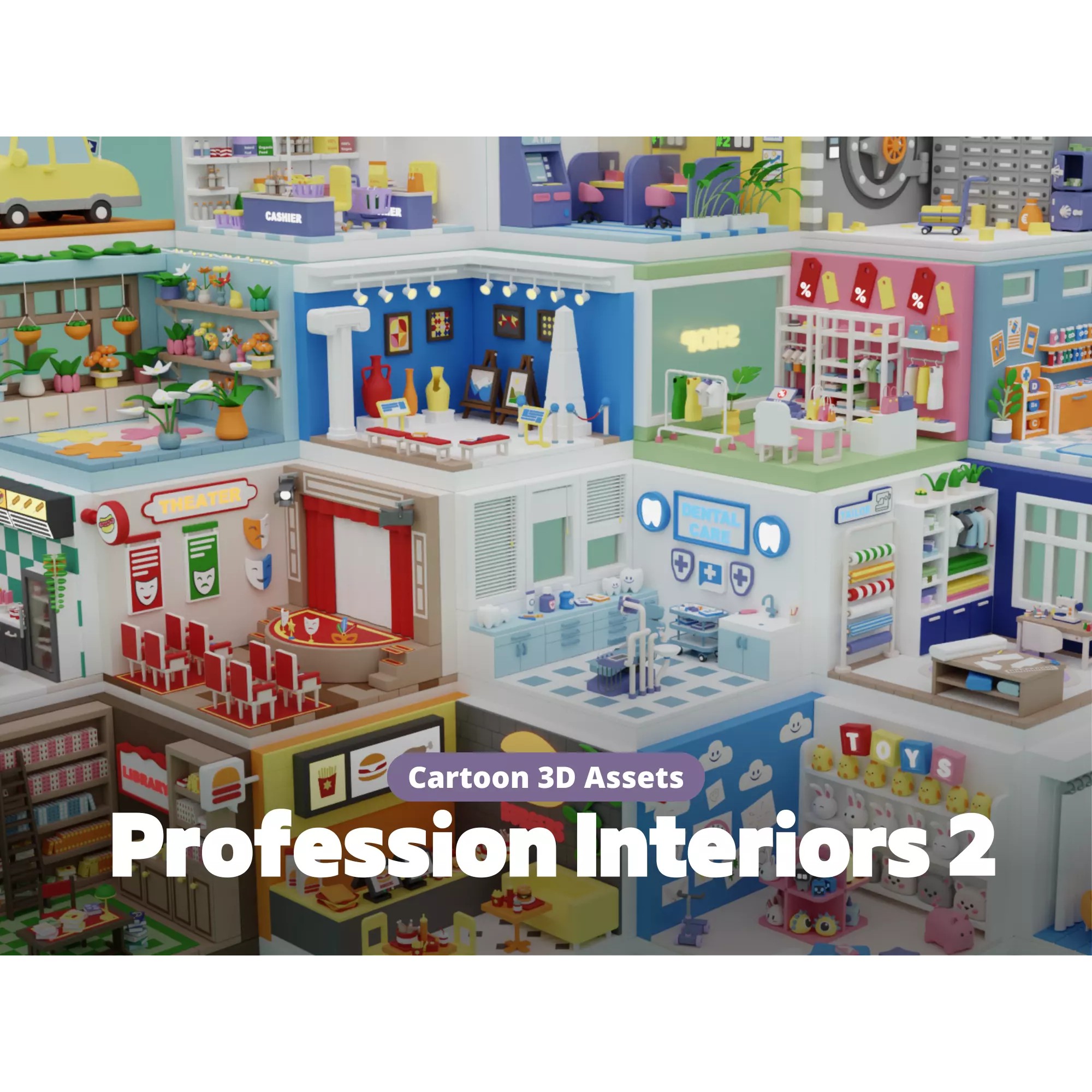 Cozy Cartoon Rooms 3D Model – Low Poly Interior Asset, FBX, OBJ - View 2