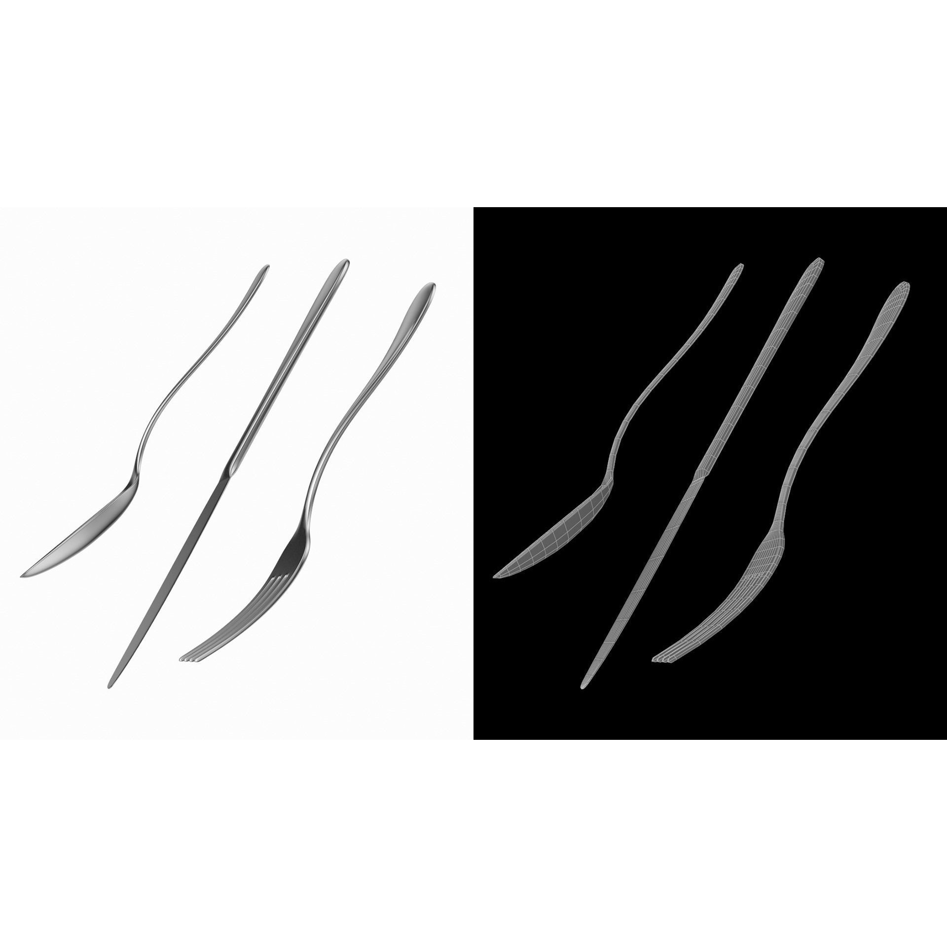 Cutlery 3D Model – Low Poly Dinner Knife, Fork, Spoon, FBX - View 10