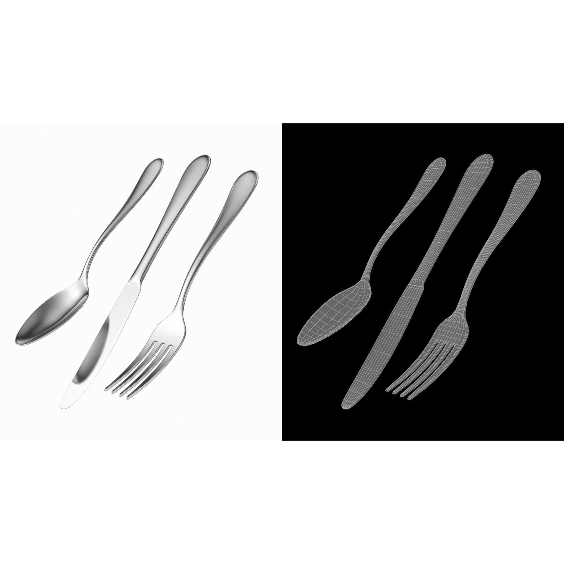 Cutlery 3D Model – Low Poly Dinner Knife, Fork, Spoon, FBX - View 11