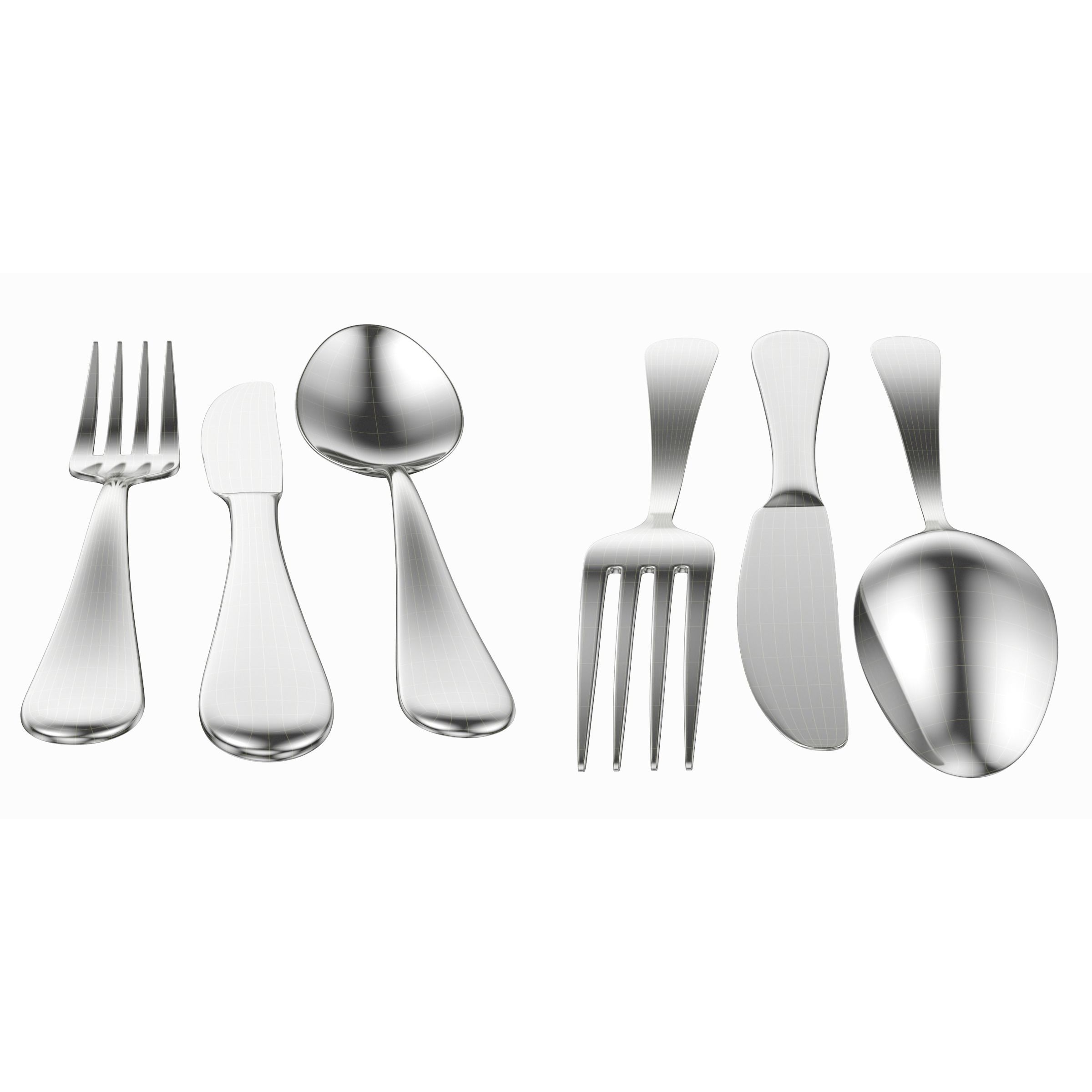 Cutlery 3D Model – Low Poly Dinner Knife, Fork, Spoon, FBX - View 15