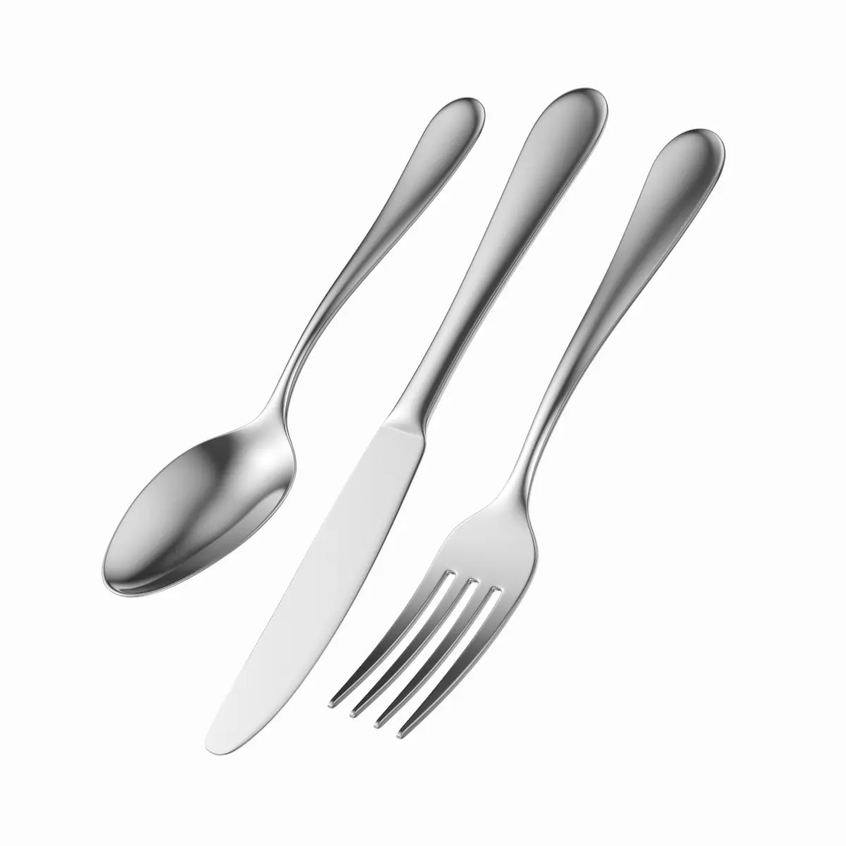 Cutlery 3D Model – Low Poly Dinner Knife, Fork, Spoon, FBX - View 2