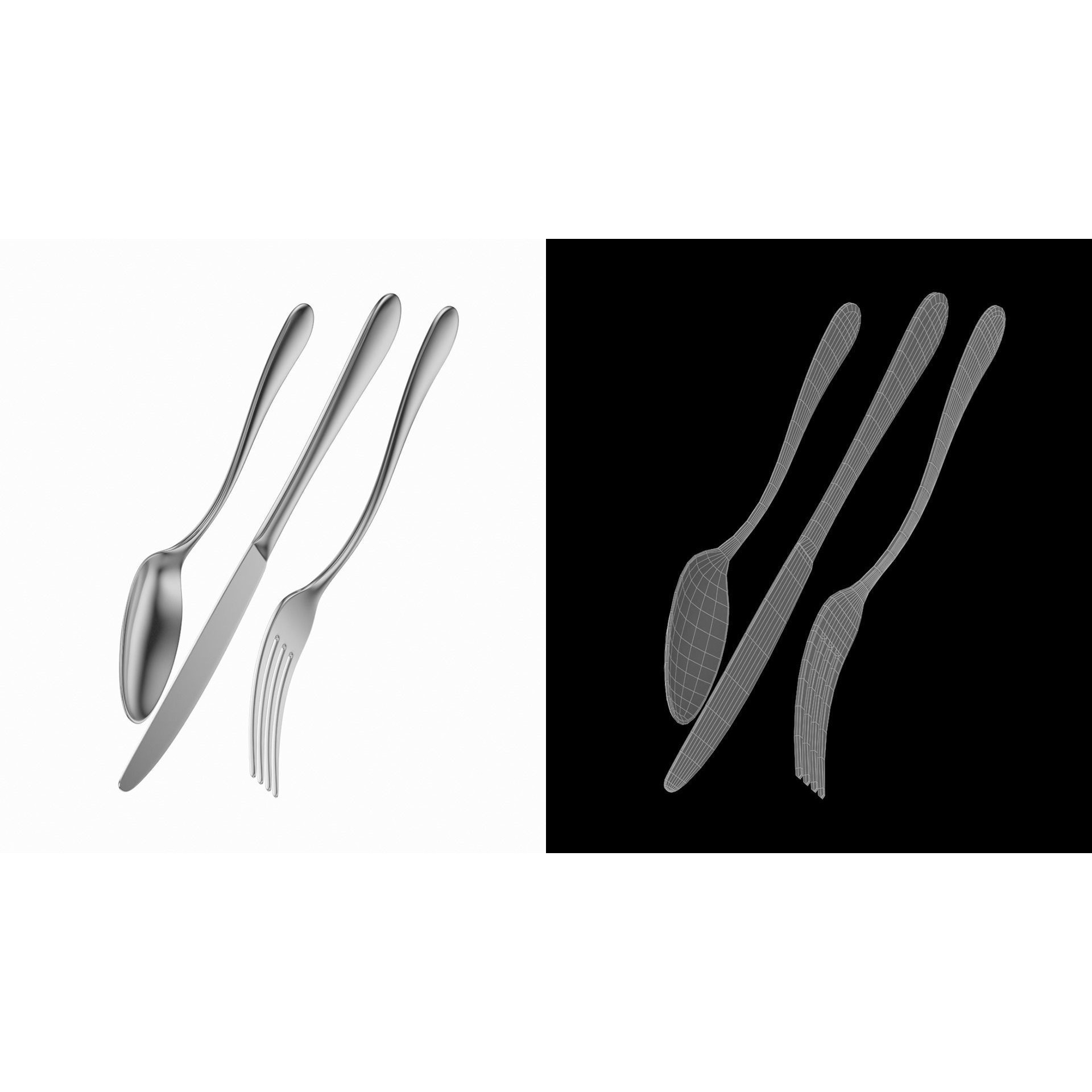 Cutlery 3D Model – Low Poly Dinner Knife, Fork, Spoon, FBX - View 5