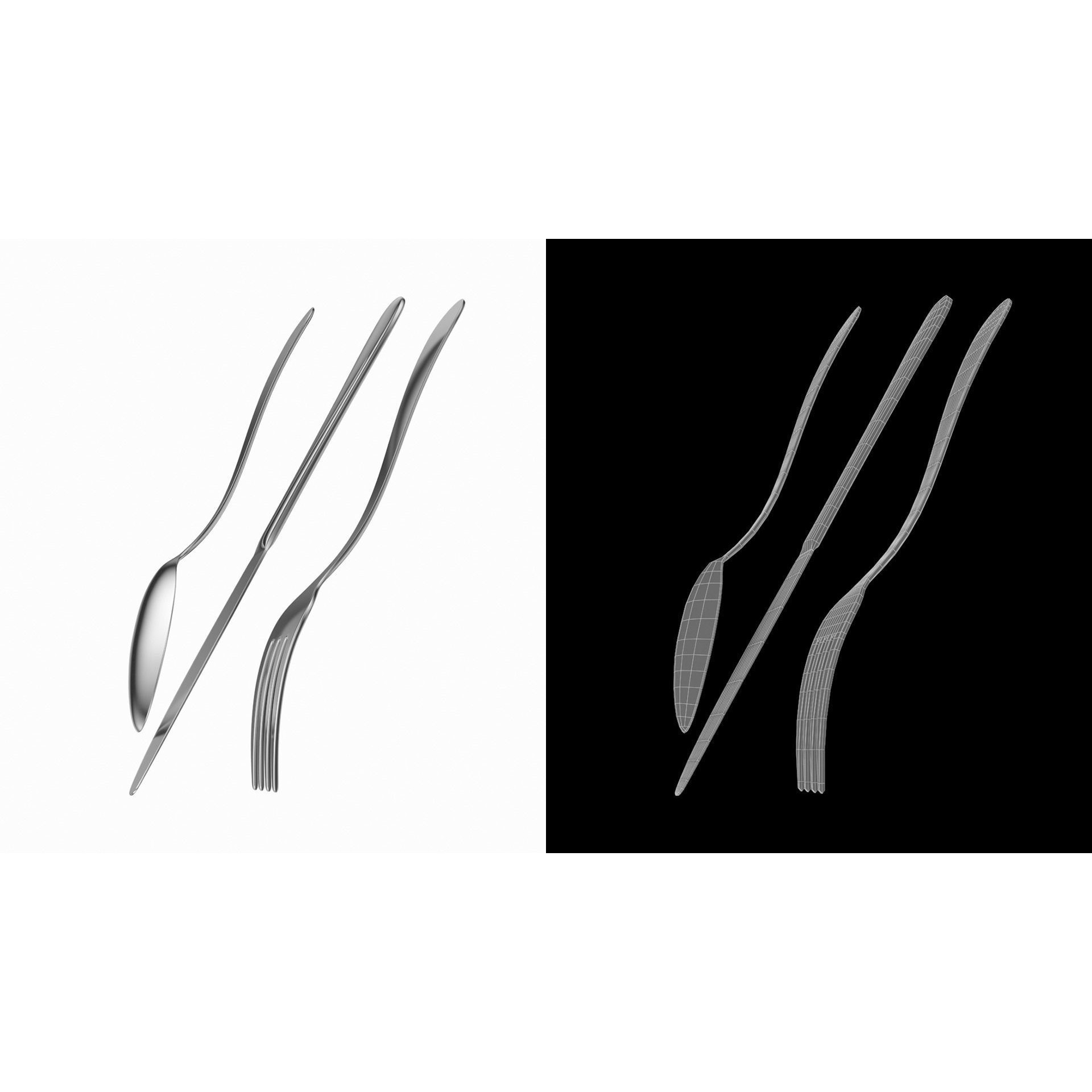 Cutlery 3D Model – Low Poly Dinner Knife, Fork, Spoon, FBX - View 6