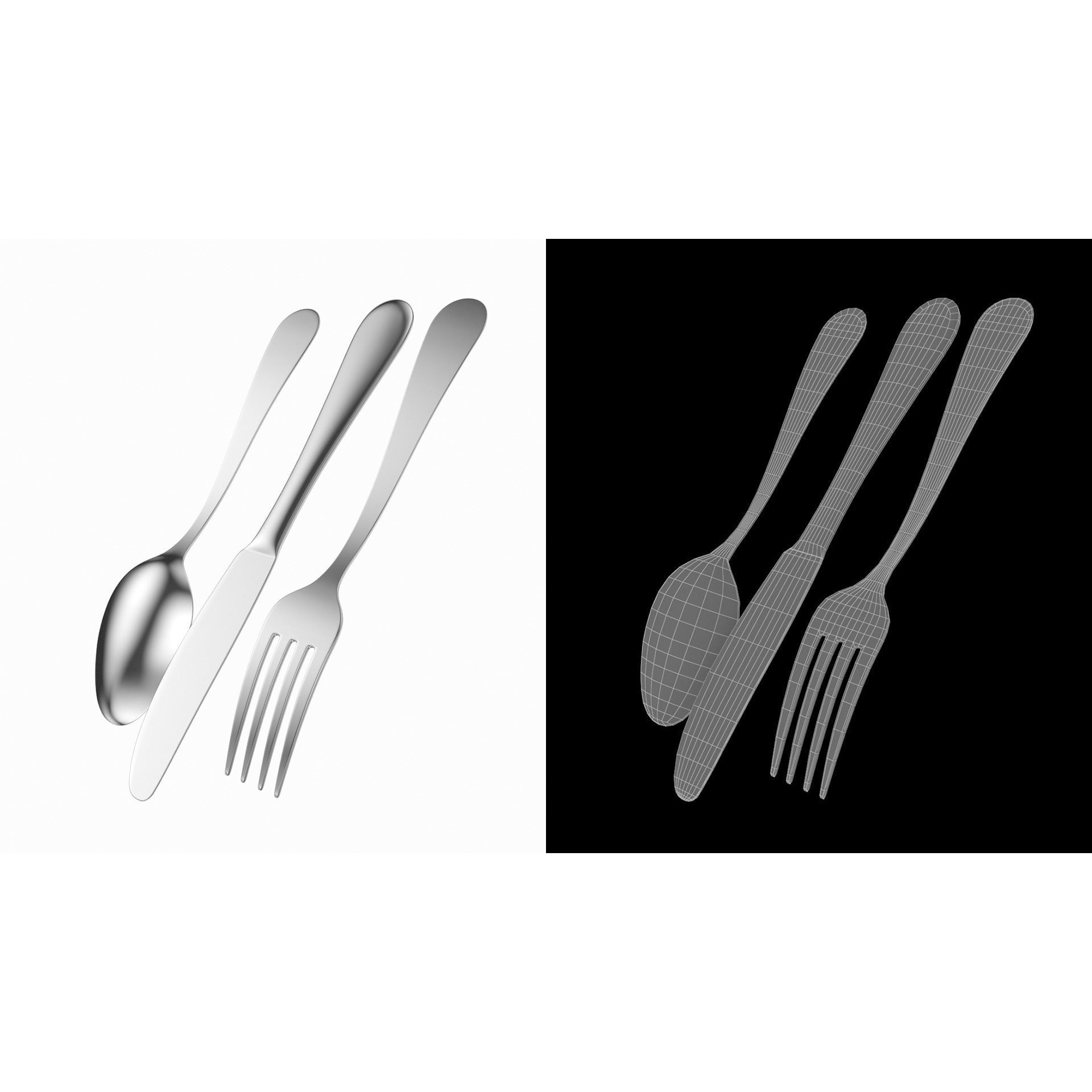 Cutlery 3D Model – Low Poly Dinner Knife, Fork, Spoon, FBX - View 7