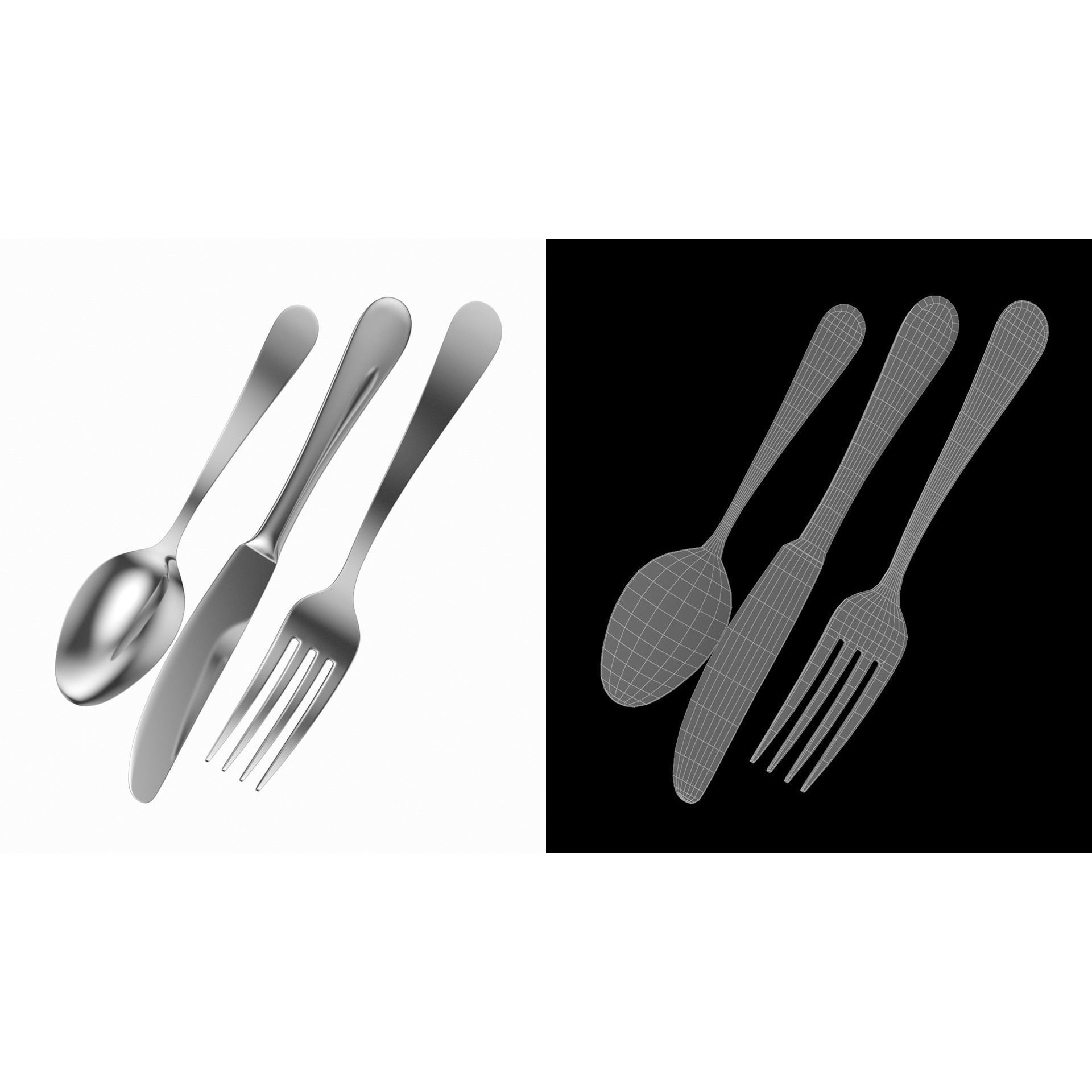 Cutlery 3D Model – Low Poly Dinner Knife, Fork, Spoon, FBX - View 8