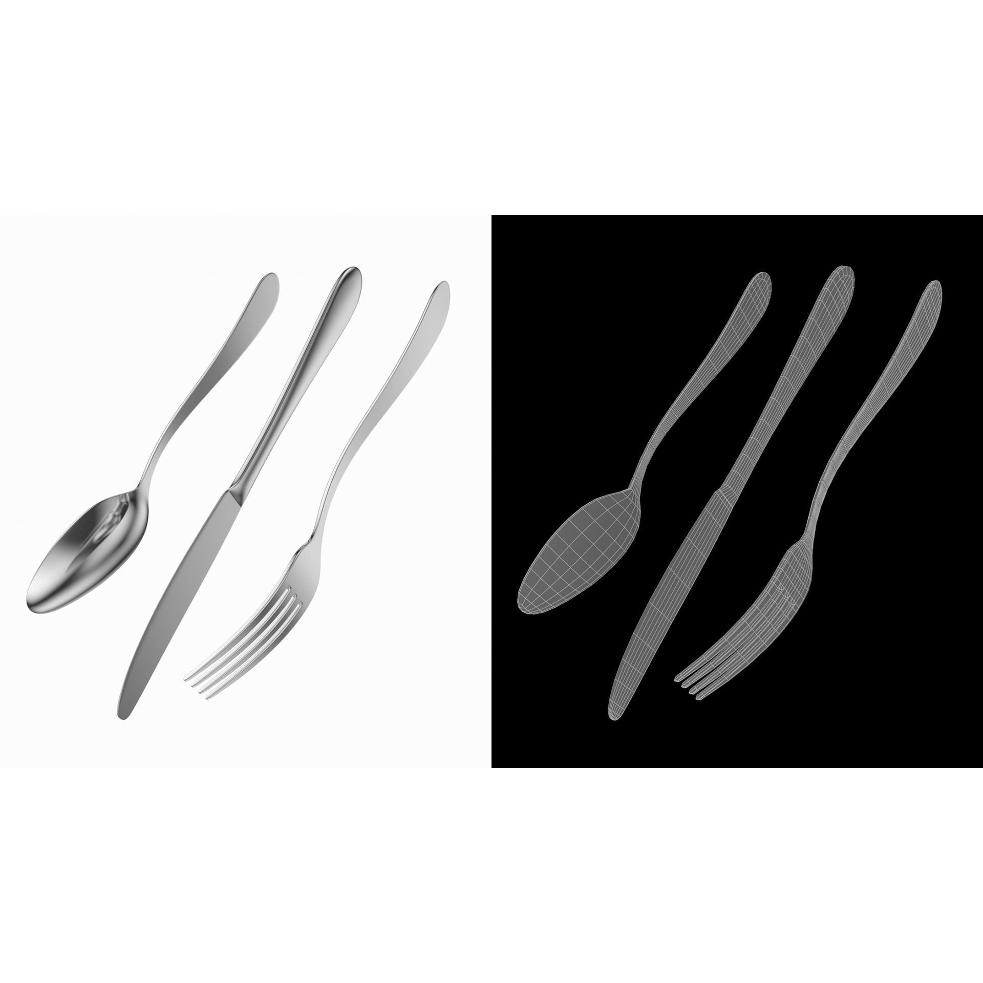 Cutlery 3D Model – Low Poly Dinner Knife, Fork, Spoon, FBX - View 9