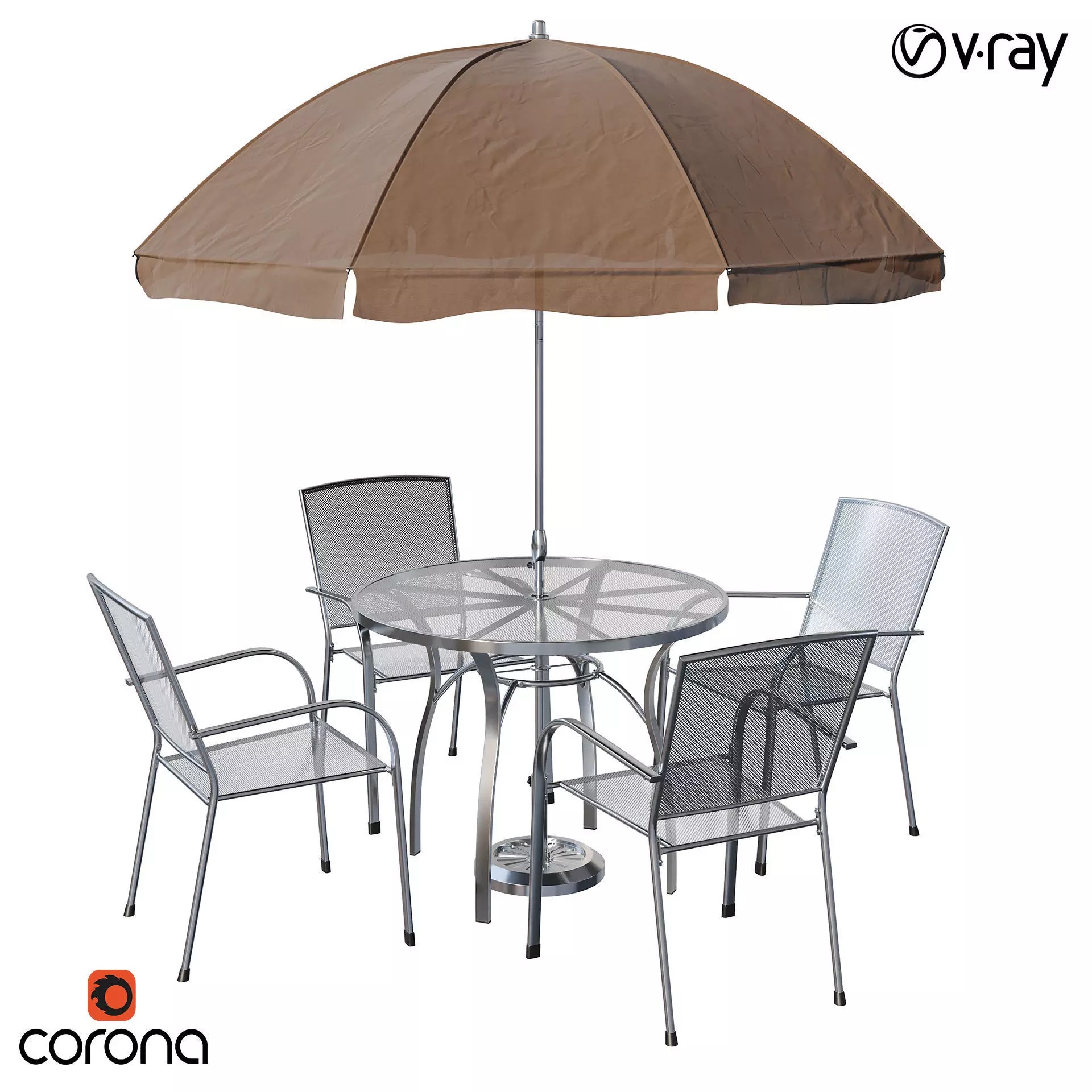 Brenner Round Dining Set 3D Model – Patio Furniture with Umbrella - View 2