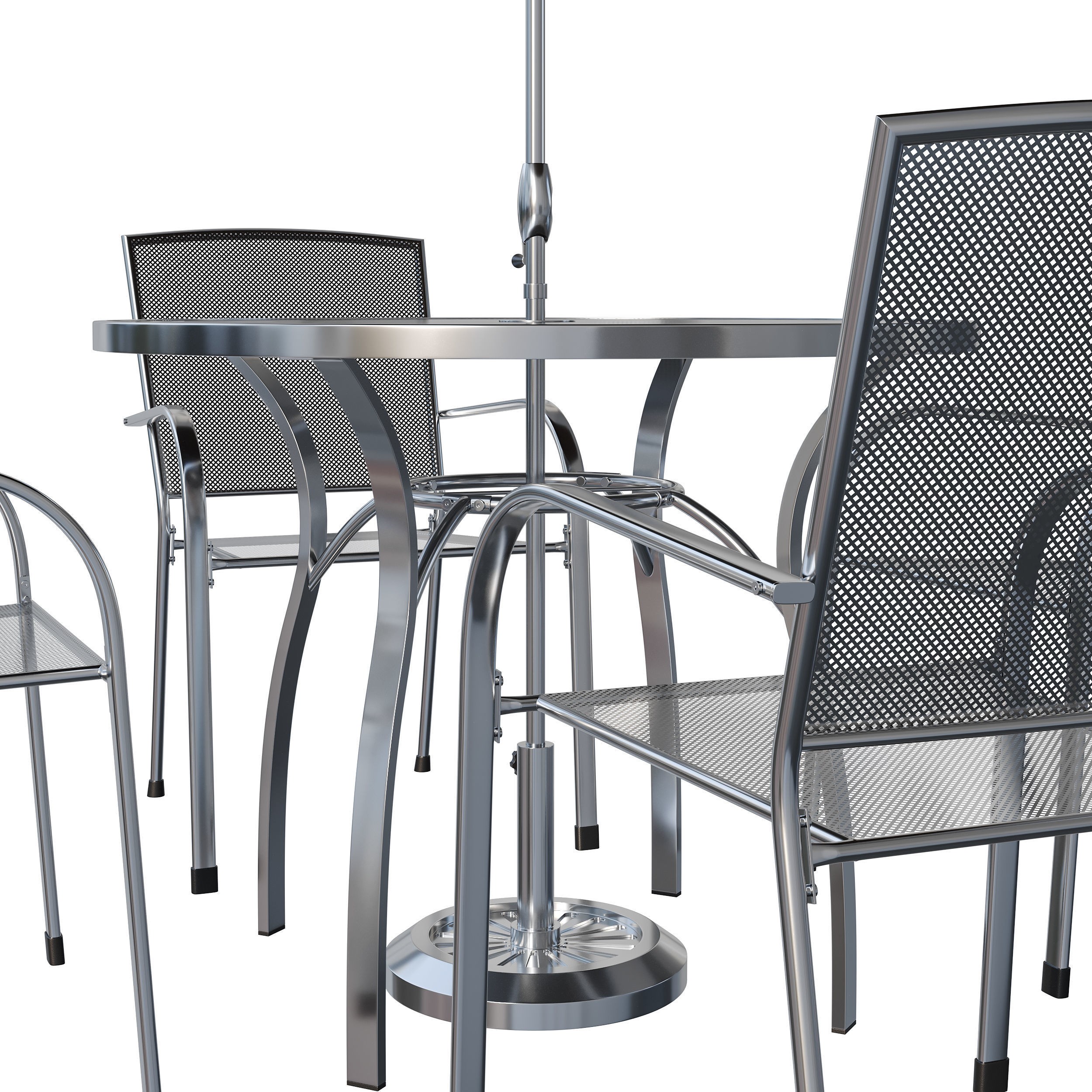Brenner Round Dining Set 3D Model – Patio Furniture with Umbrella - View 3