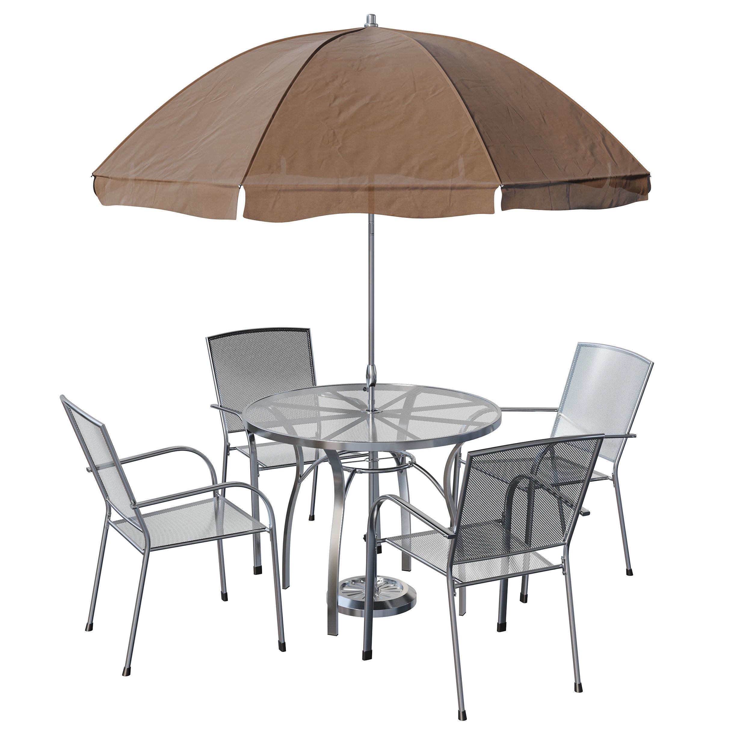 Brenner Round Dining Set 3D Model – Patio Furniture with Umbrella - View 7