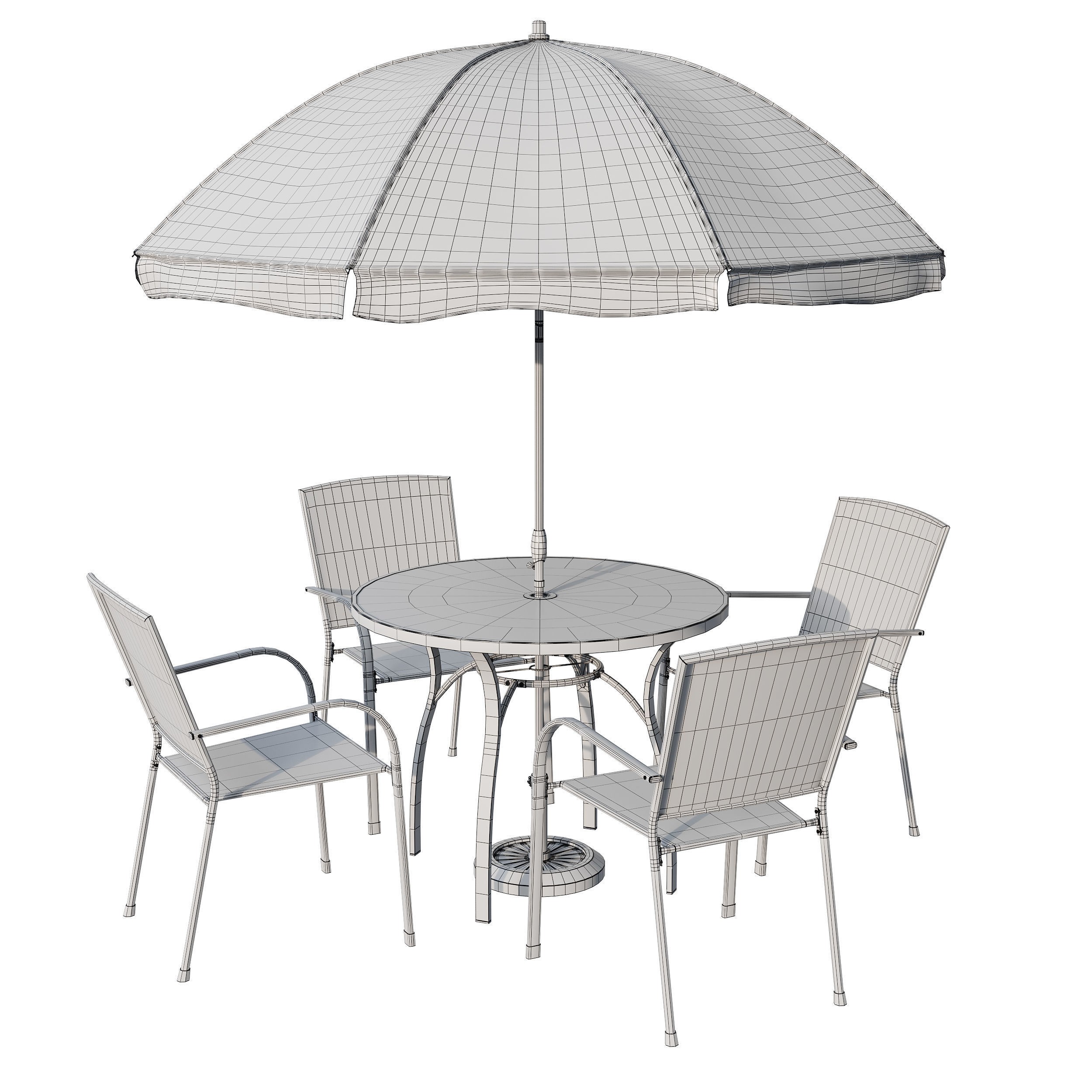 Brenner Round Dining Set 3D Model – Patio Furniture with Umbrella - View 8