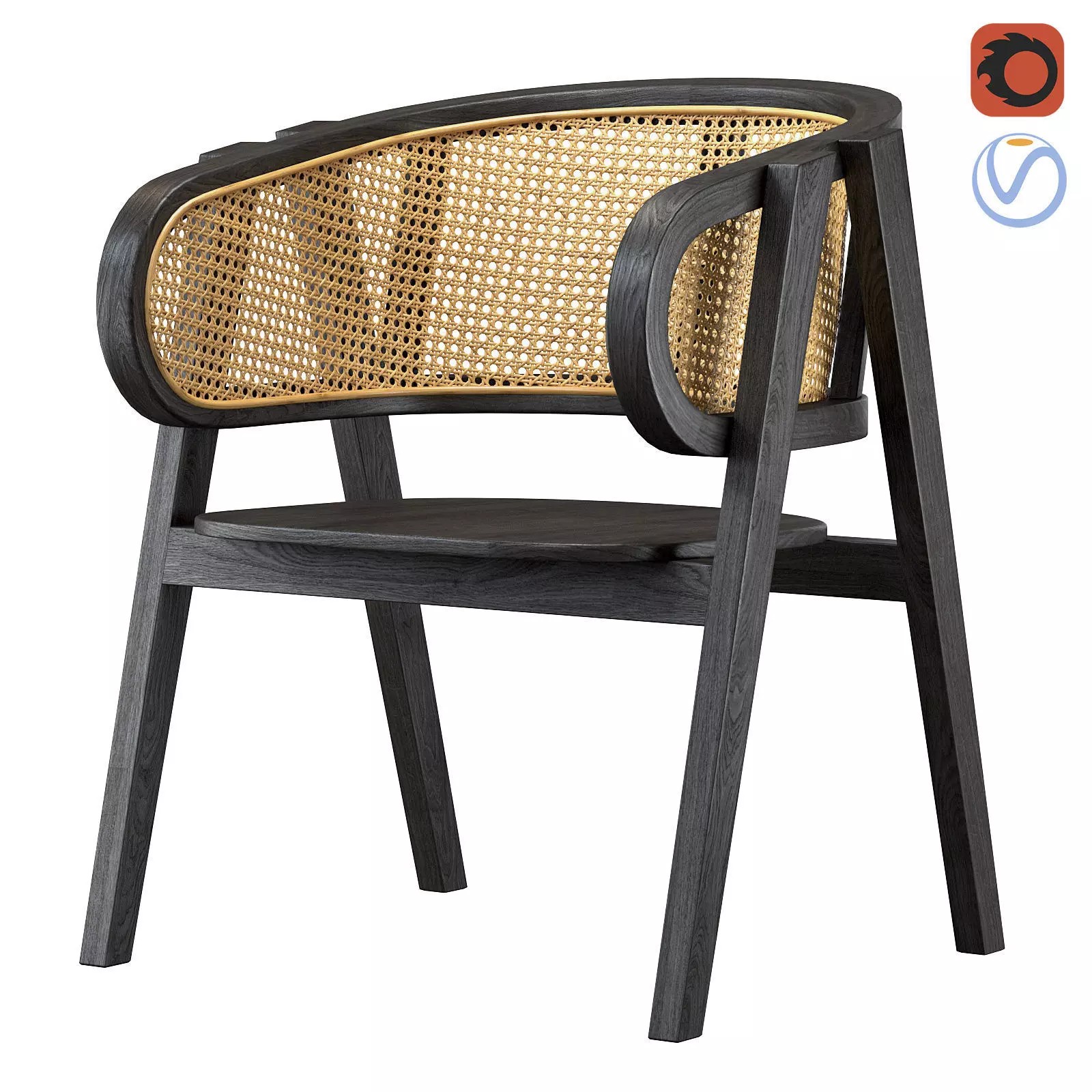 Black Rattan Chair 3D Model – High Poly Game-Ready Asset, FBX - View 2