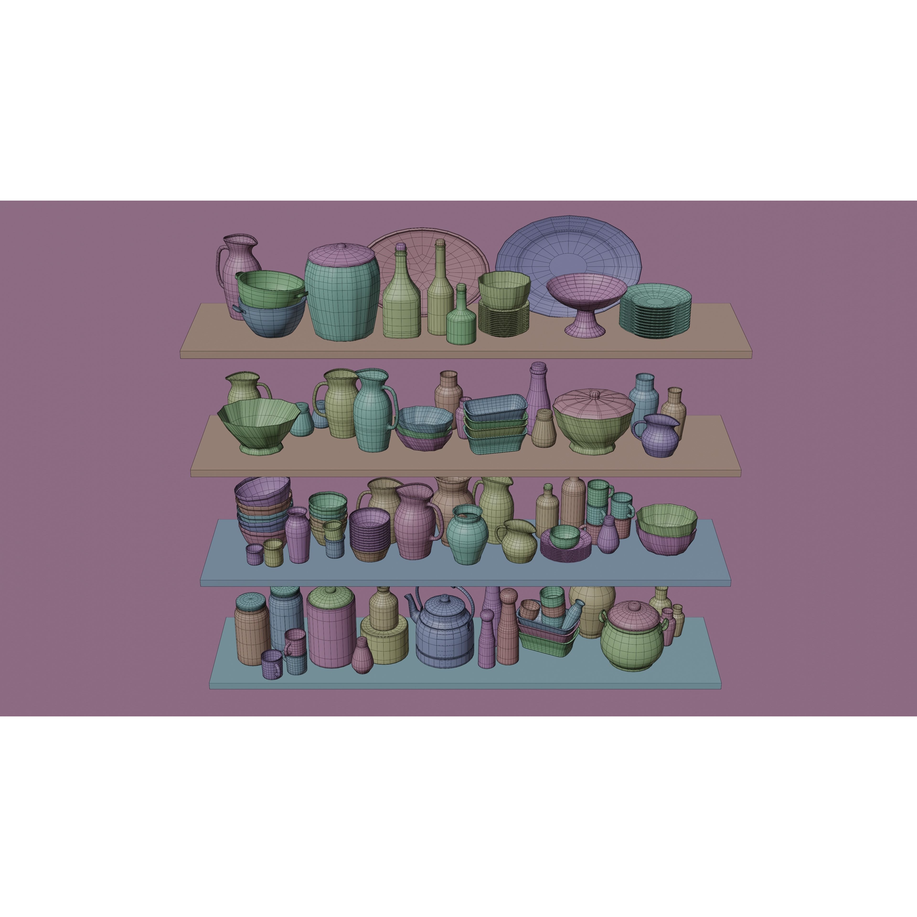 Kitchen Accessories 3D Model – High-Quality Textured Tableware, FBX, OBJ