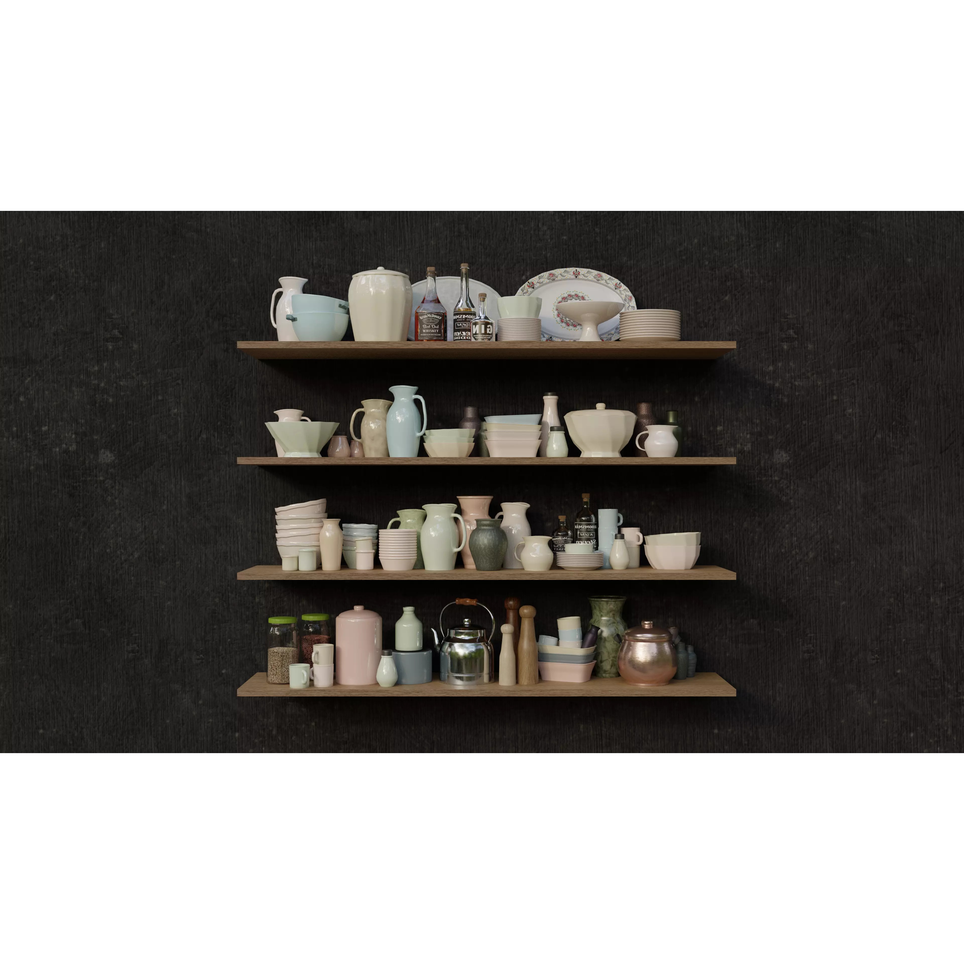 Kitchen Accessories 3D Model – High-Quality Textured Tableware, FBX, OBJ - View 2