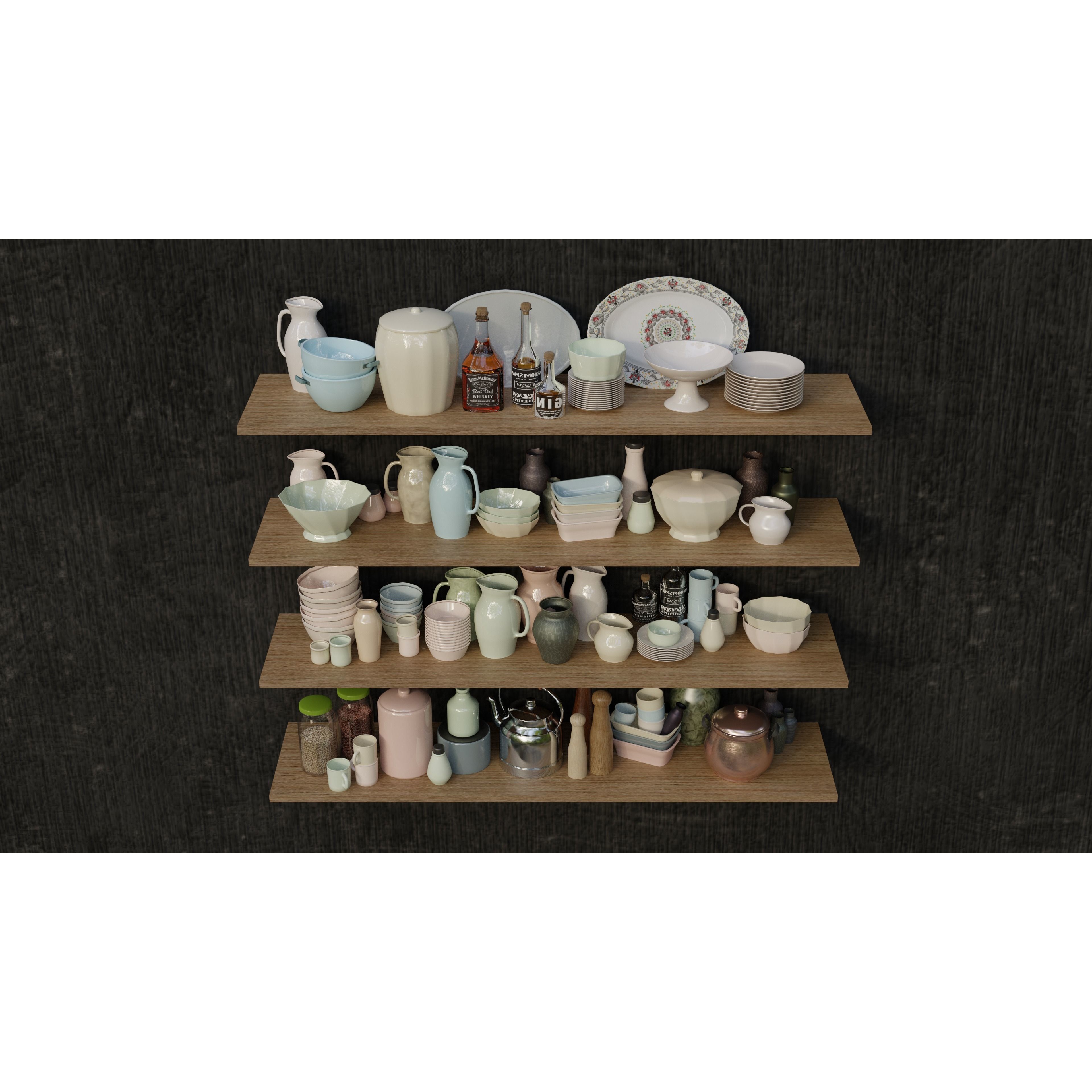 Kitchen Accessories 3D Model – High-Quality Textured Tableware, FBX, OBJ - View 3