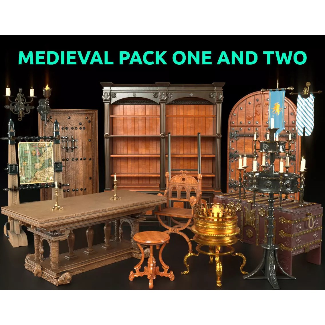 Medieval Furniture 3D Model – PBR Textured Game Asset, FBX, OBJ - View 2