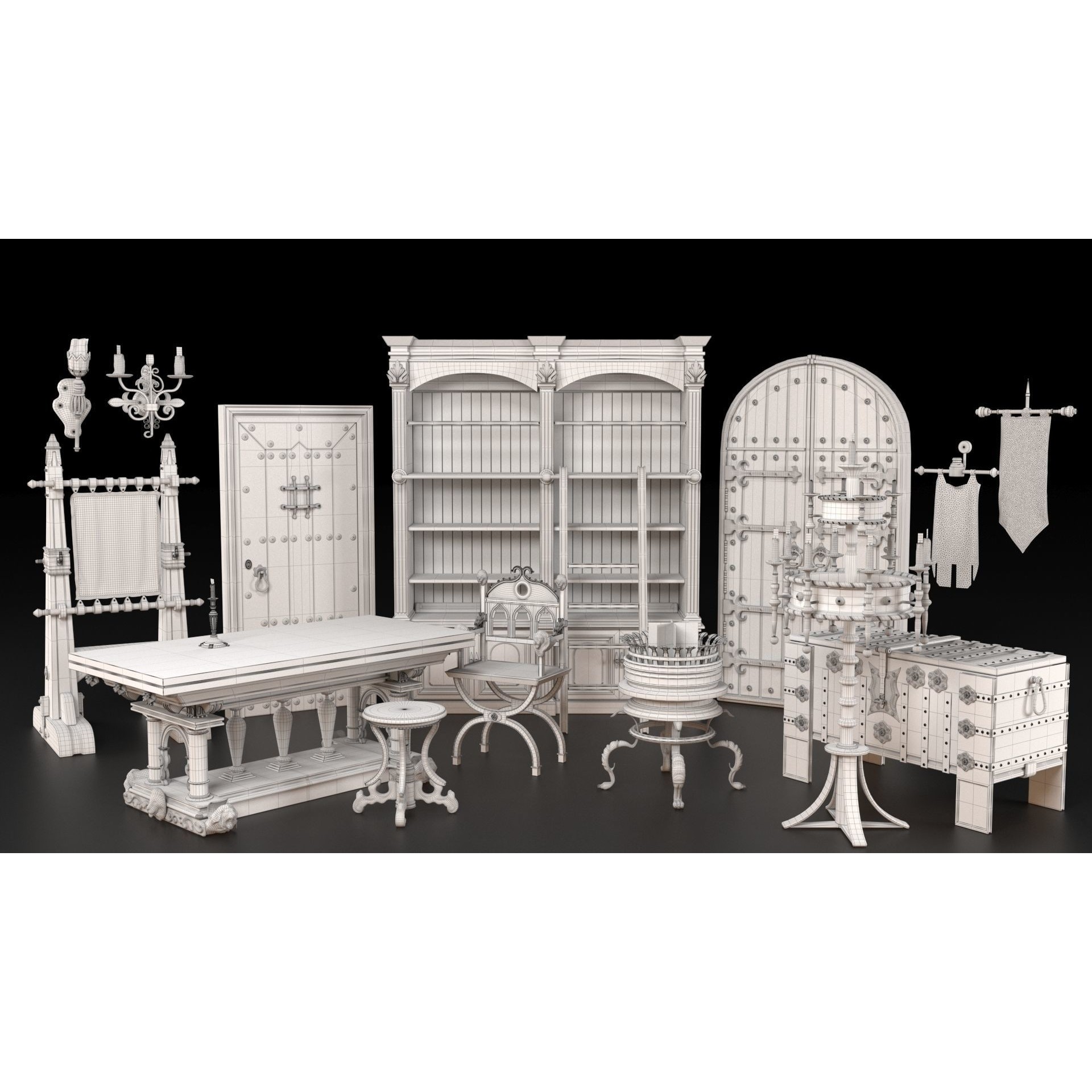 Medieval Furniture 3D Model – PBR Textured Game Asset, FBX, OBJ - View 22